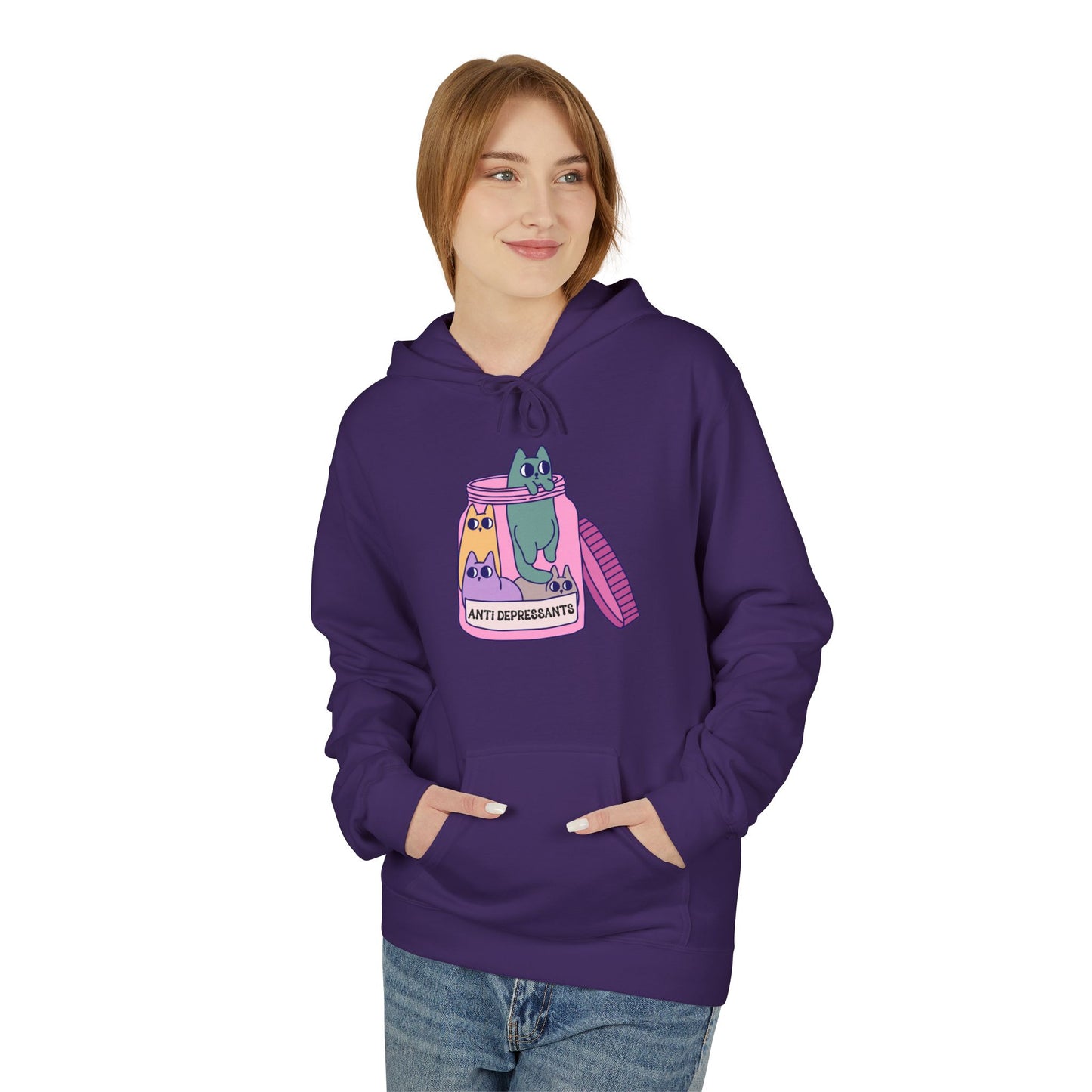 Anti-Depressant Cat Hoodie - Unisex Midweight Fleece for Cat Lovers - Cats are my Anti- Depressants