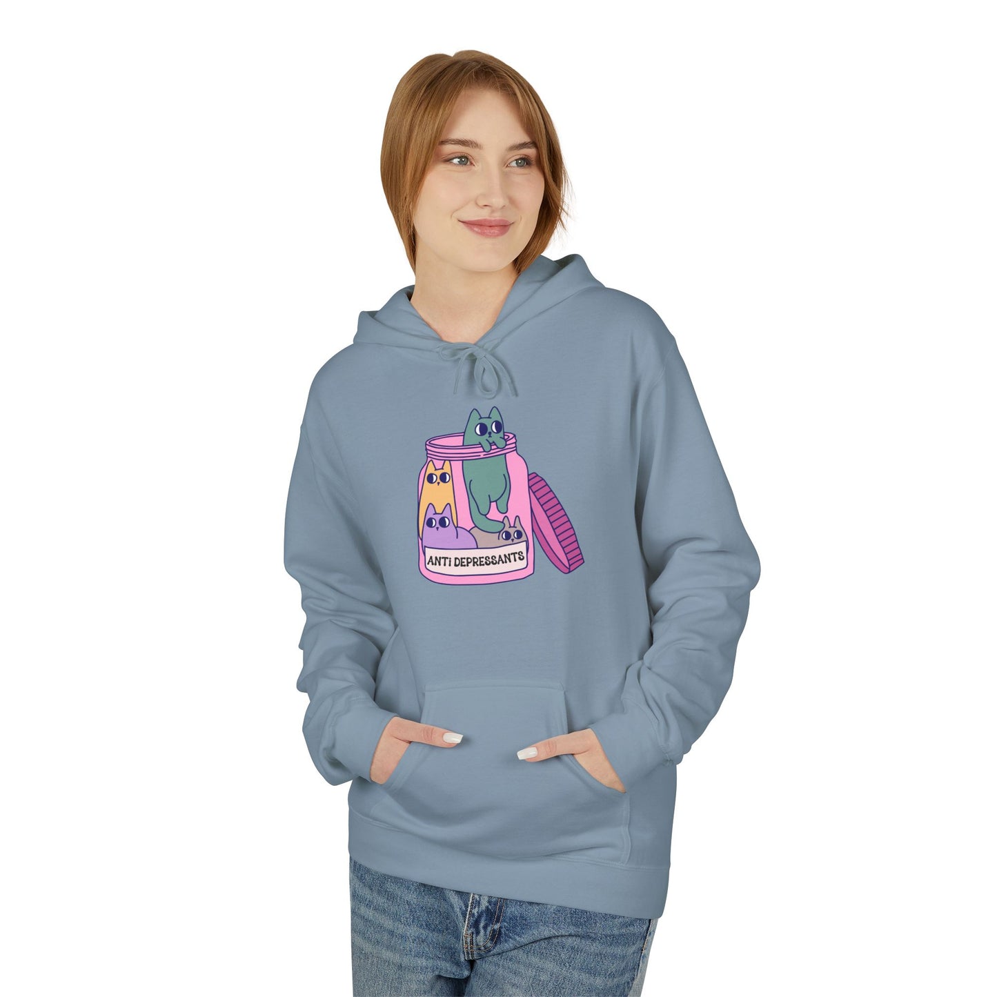 Anti-Depressant Cat Hoodie - Unisex Midweight Fleece for Cat Lovers - Cats are my Anti- Depressants