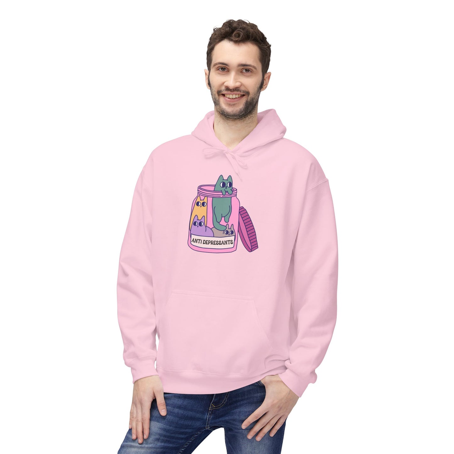 Anti-Depressant Cat Hoodie - Unisex Midweight Fleece for Cat Lovers - Cats are my Anti- Depressants