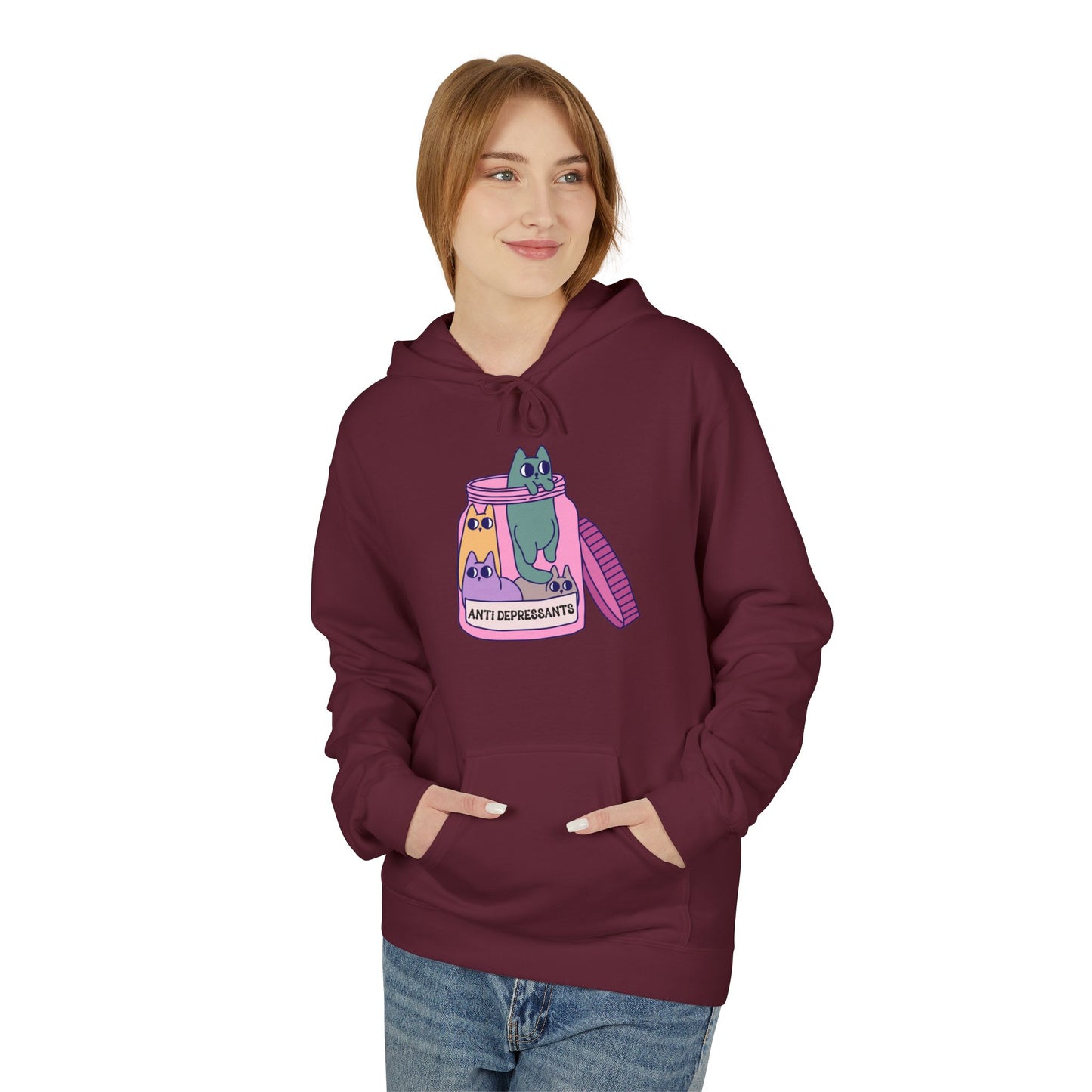 Anti-Depressant Cat Hoodie - Unisex Midweight Fleece for Cat Lovers - Cats are my Anti- Depressants