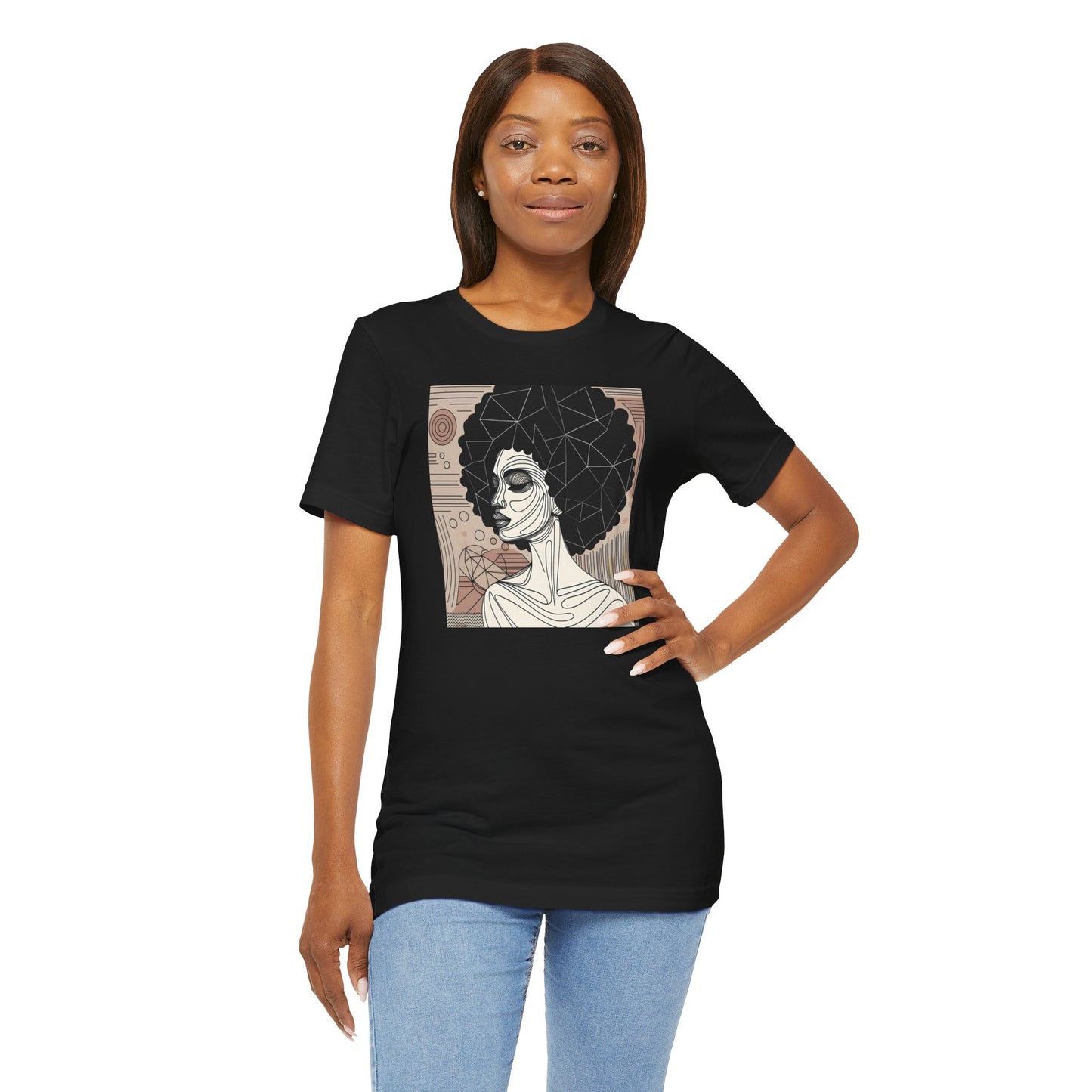 Artistic Afro Woman Tee - Unisex Short Sleeve Graphic Shirt Black Excelence