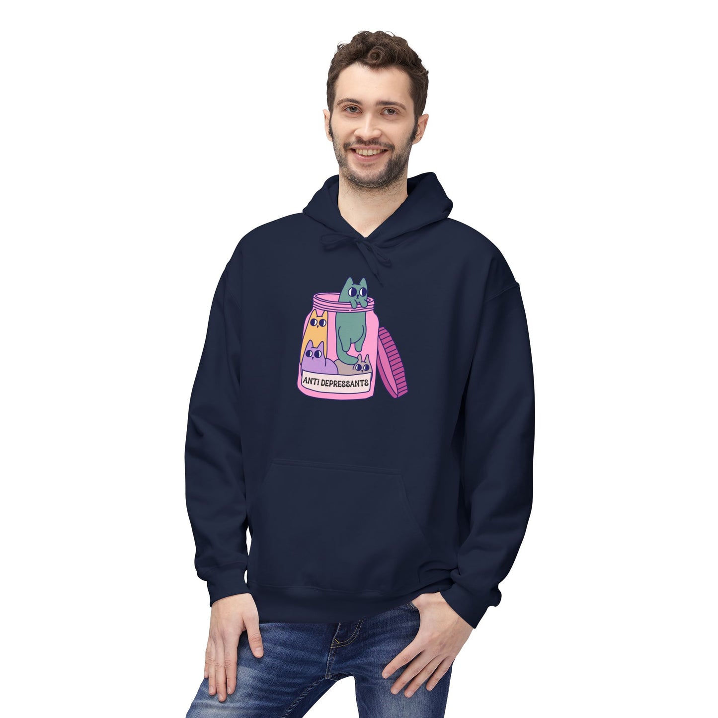 Anti-Depressant Cat Hoodie - Unisex Midweight Fleece for Cat Lovers - Cats are my Anti- Depressants