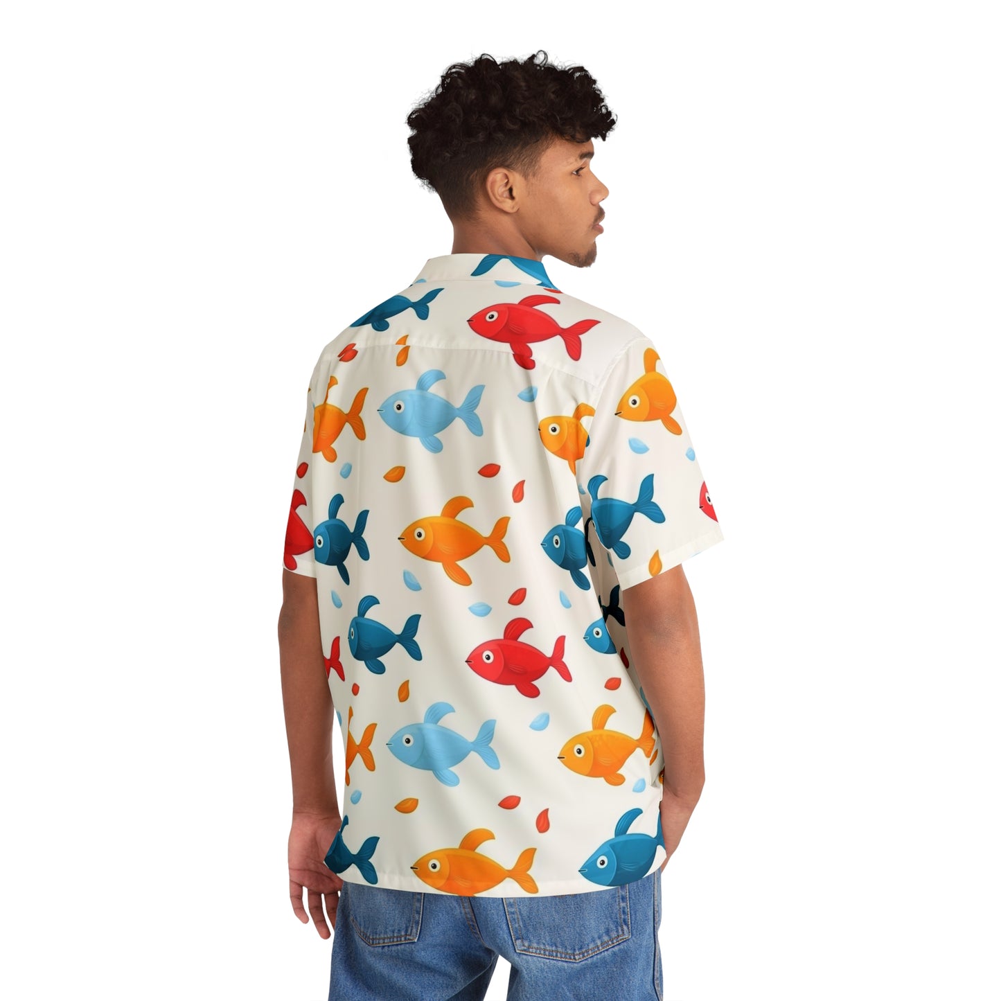 Colorful Funky Fish Men's Hawaiian Shirt | Summer Casual Wear, Beach Party Top, Vacation Outfit, Tropical Vibe, Gift for Dads