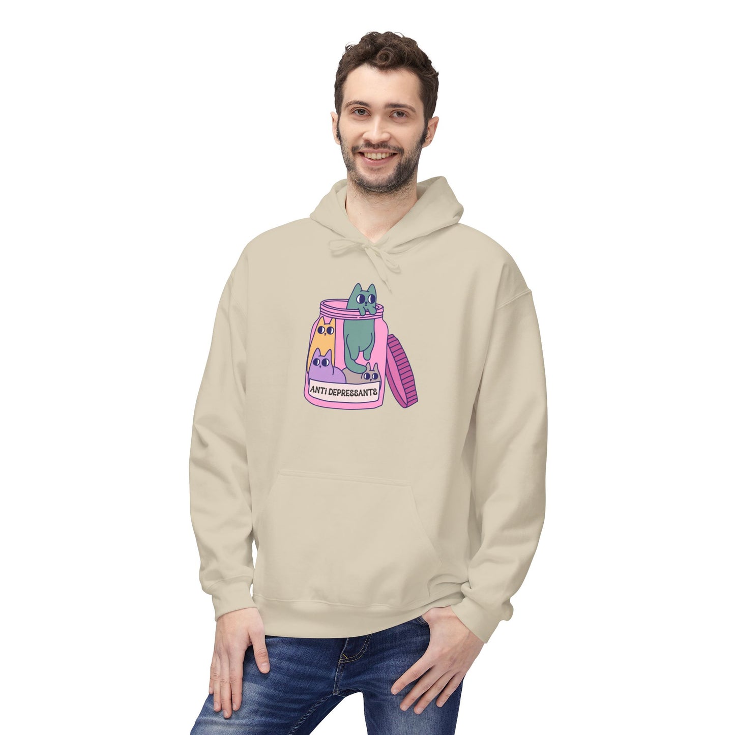 Anti-Depressant Cat Hoodie - Unisex Midweight Fleece for Cat Lovers - Cats are my Anti- Depressants