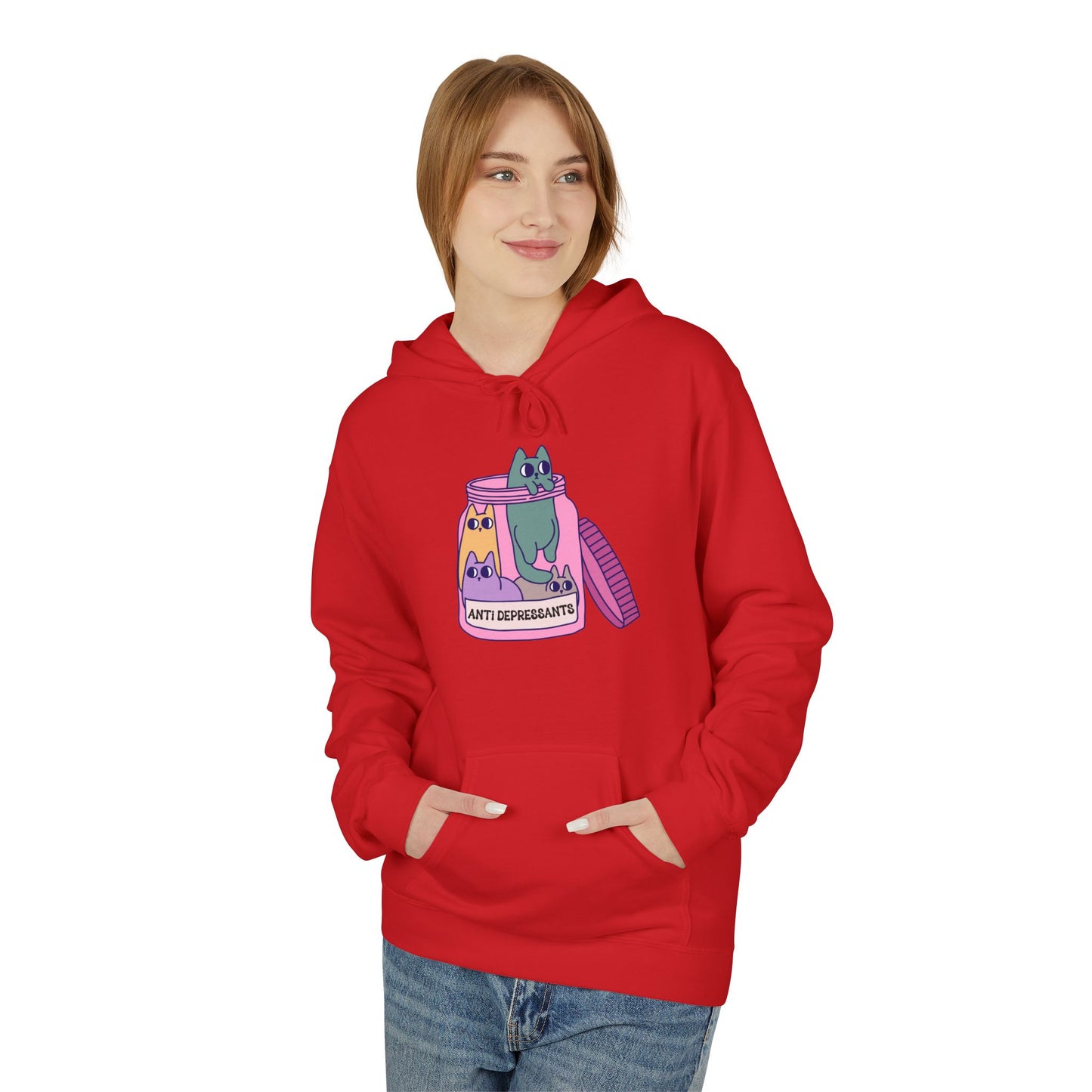 Anti-Depressant Cat Hoodie - Unisex Midweight Fleece for Cat Lovers - Cats are my Anti- Depressants