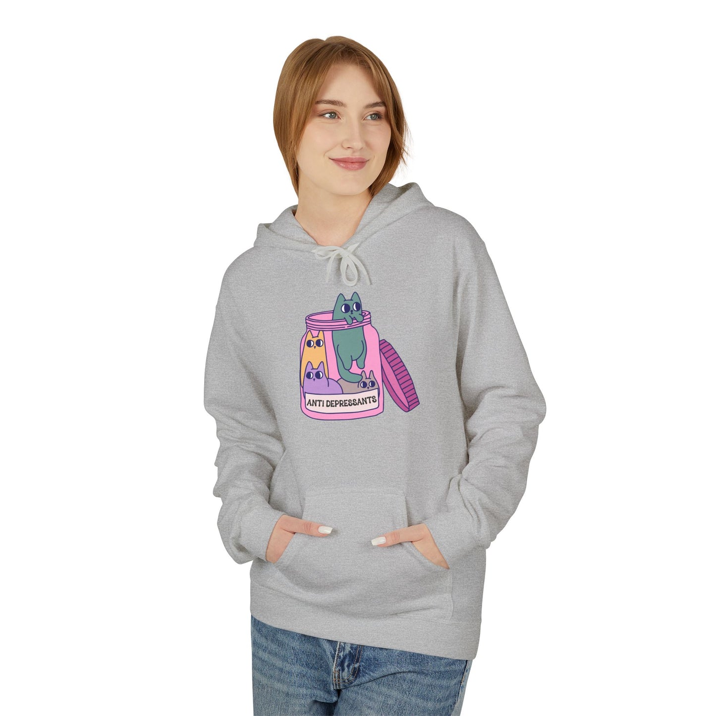 Anti-Depressant Cat Hoodie - Unisex Midweight Fleece for Cat Lovers - Cats are my Anti- Depressants