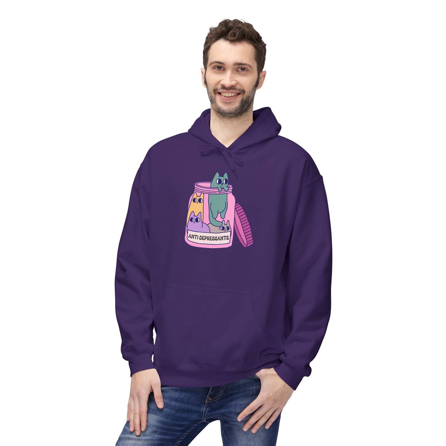 Anti-Depressant Cat Hoodie - Unisex Midweight Fleece for Cat Lovers - Cats are my Anti- Depressants