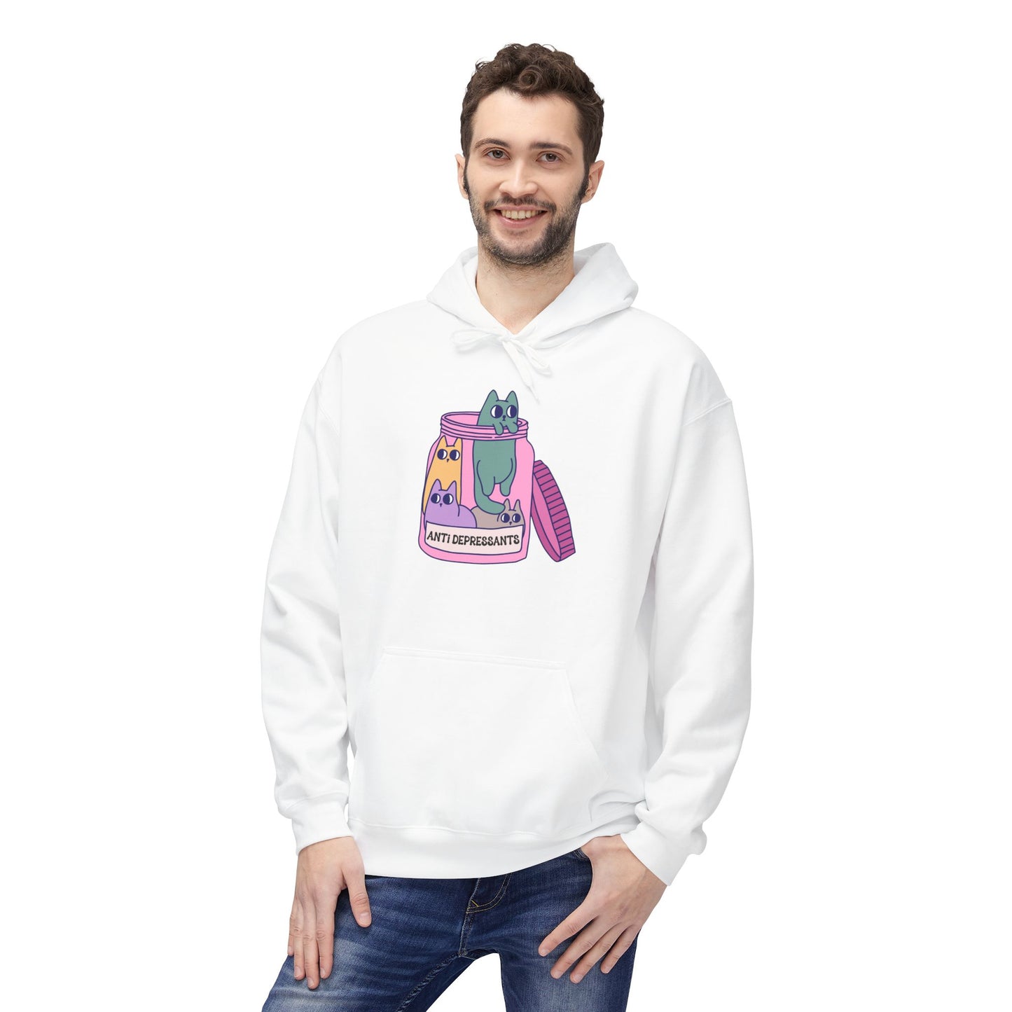 Anti-Depressant Cat Hoodie - Unisex Midweight Fleece for Cat Lovers - Cats are my Anti- Depressants