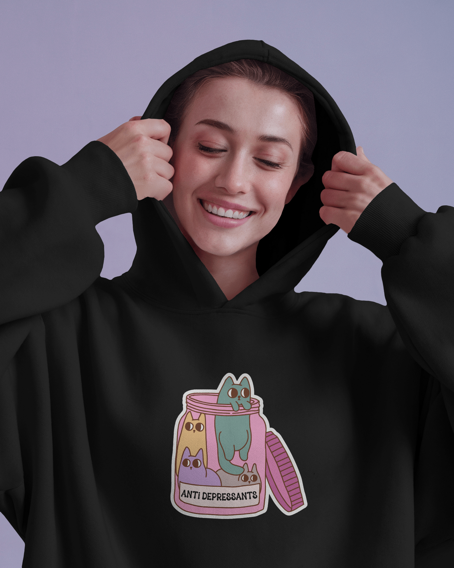 Anti-Depressant Cat Hoodie - Unisex Midweight Fleece for Cat Lovers - Cats are my Anti- Depressants