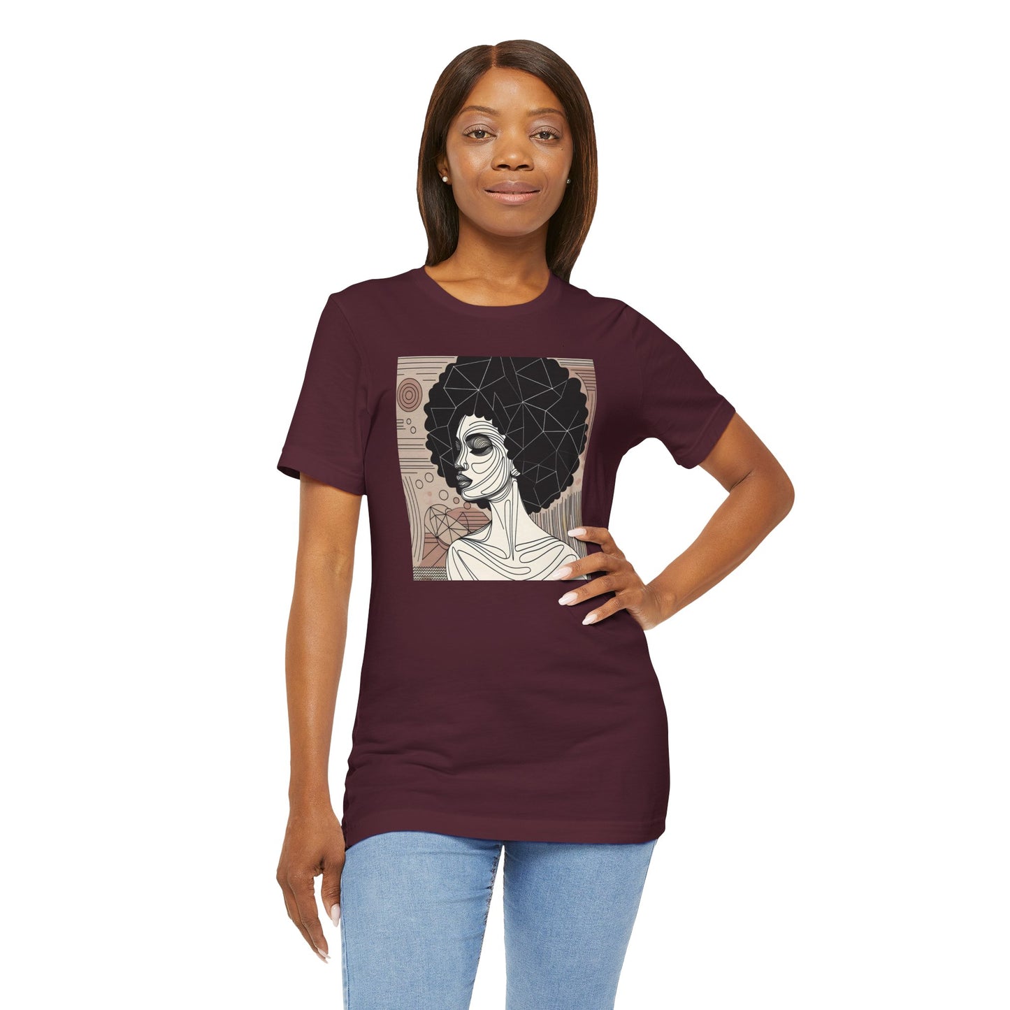 Artistic Afro Woman Tee - Unisex Short Sleeve Graphic Shirt Black Excelence