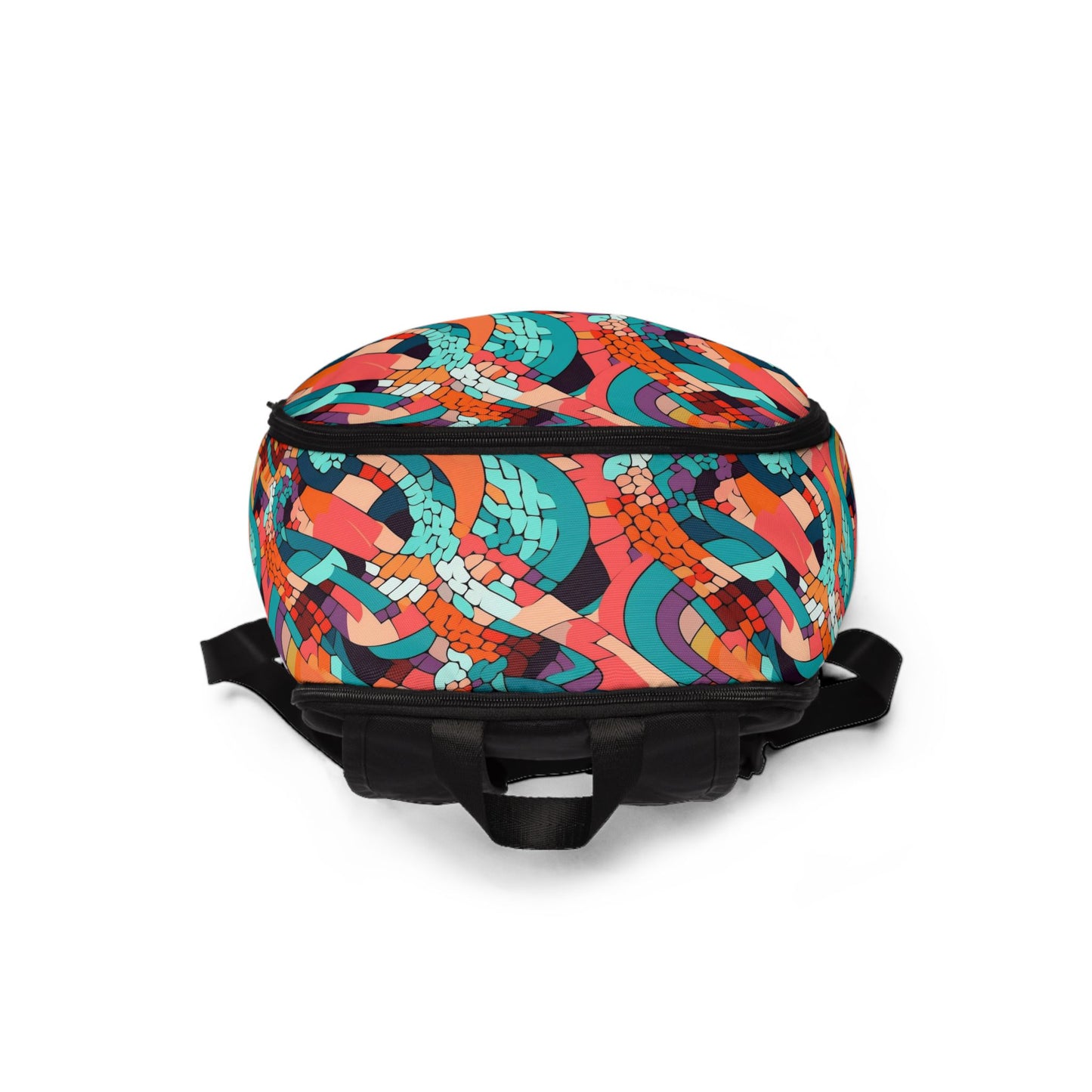 Abstract Retro Waves Backpack — Colorful Geometric Fabric Daypack