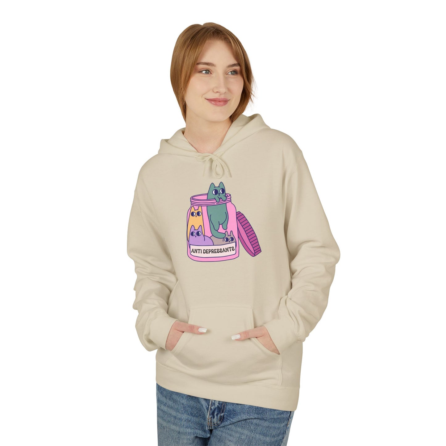 Anti-Depressant Cat Hoodie - Unisex Midweight Fleece for Cat Lovers - Cats are my Anti- Depressants