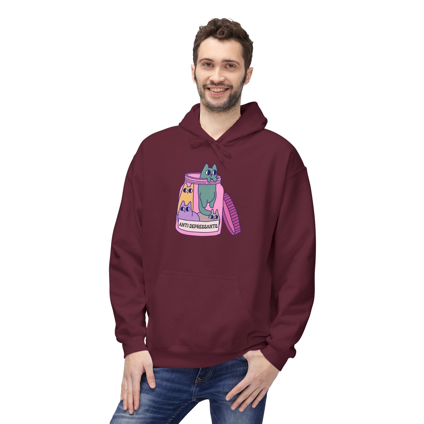 Anti-Depressant Cat Hoodie - Unisex Midweight Fleece for Cat Lovers - Cats are my Anti- Depressants