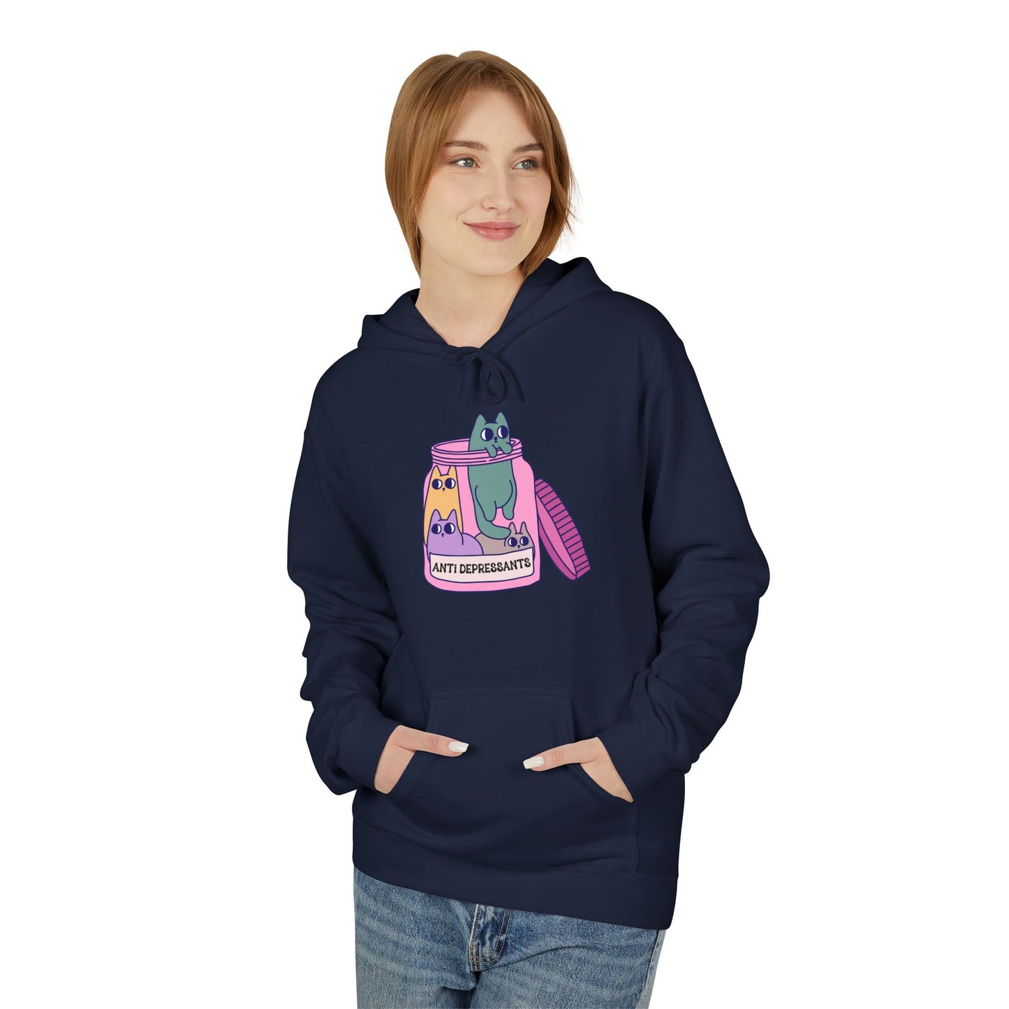Anti-Depressant Cat Hoodie - Unisex Midweight Fleece for Cat Lovers - Cats are my Anti- Depressants