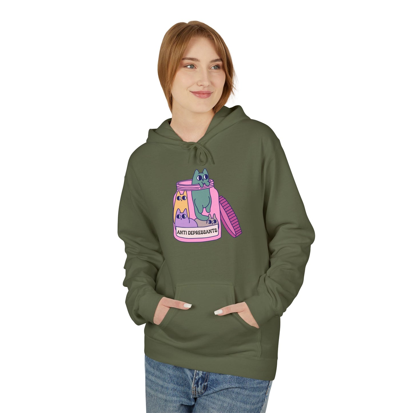 Anti-Depressant Cat Hoodie - Unisex Midweight Fleece for Cat Lovers - Cats are my Anti- Depressants