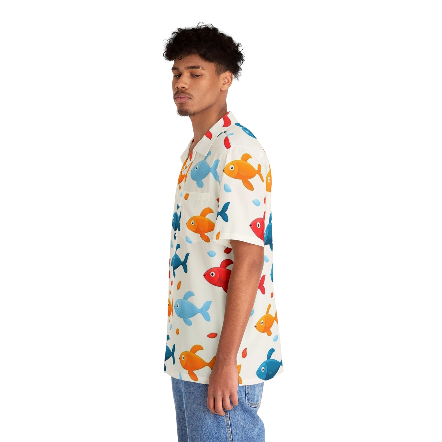 Colorful Funky Fish Men's Hawaiian Shirt | Summer Casual Wear, Beach Party Top, Vacation Outfit, Tropical Vibe, Gift for Dads