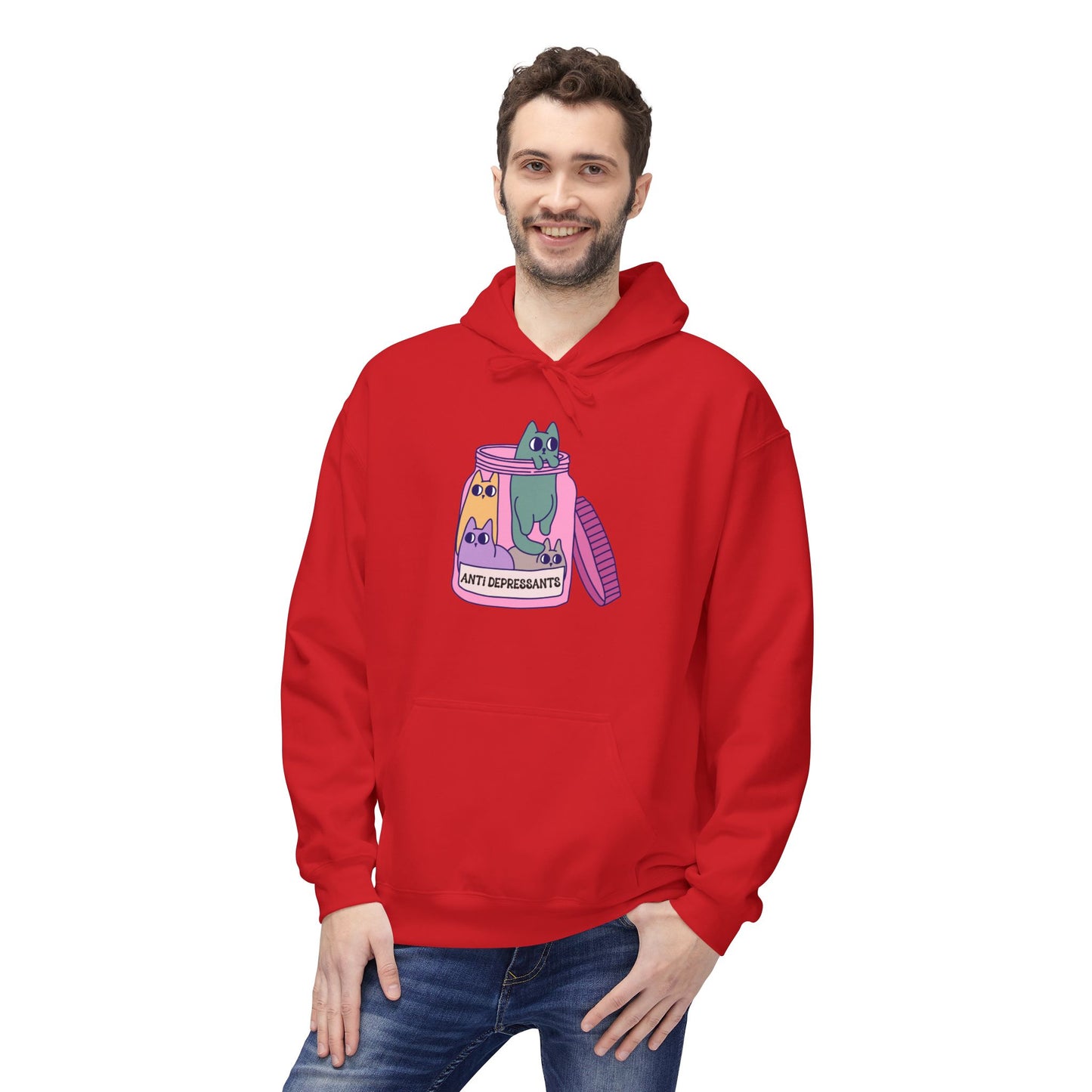 Anti-Depressant Cat Hoodie - Unisex Midweight Fleece for Cat Lovers - Cats are my Anti- Depressants