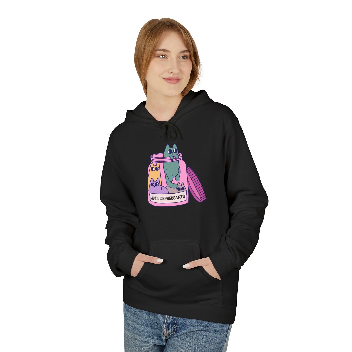 Anti-Depressant Cat Hoodie - Unisex Midweight Fleece for Cat Lovers - Cats are my Anti- Depressants