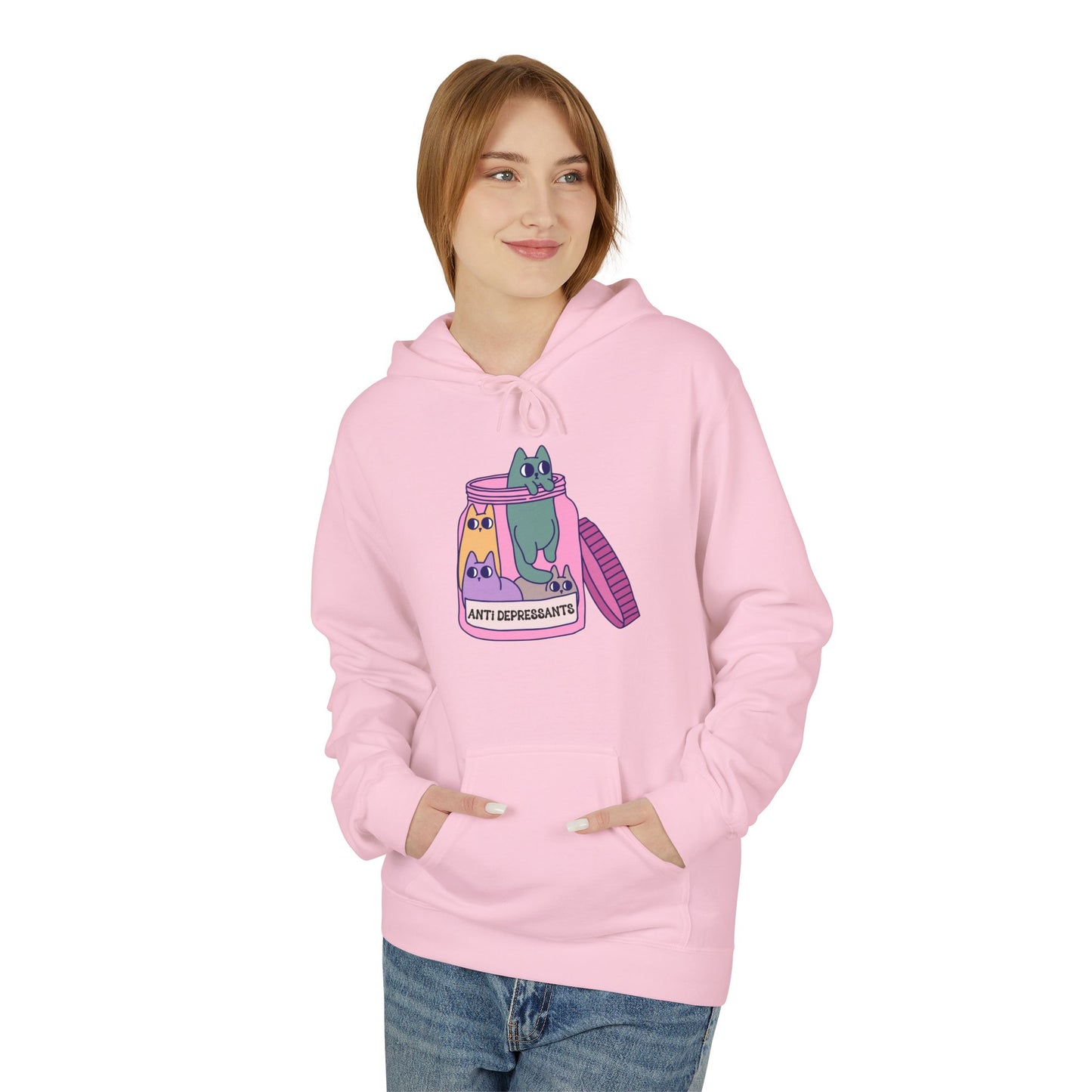Anti-Depressant Cat Hoodie - Unisex Midweight Fleece for Cat Lovers - Cats are my Anti- Depressants
