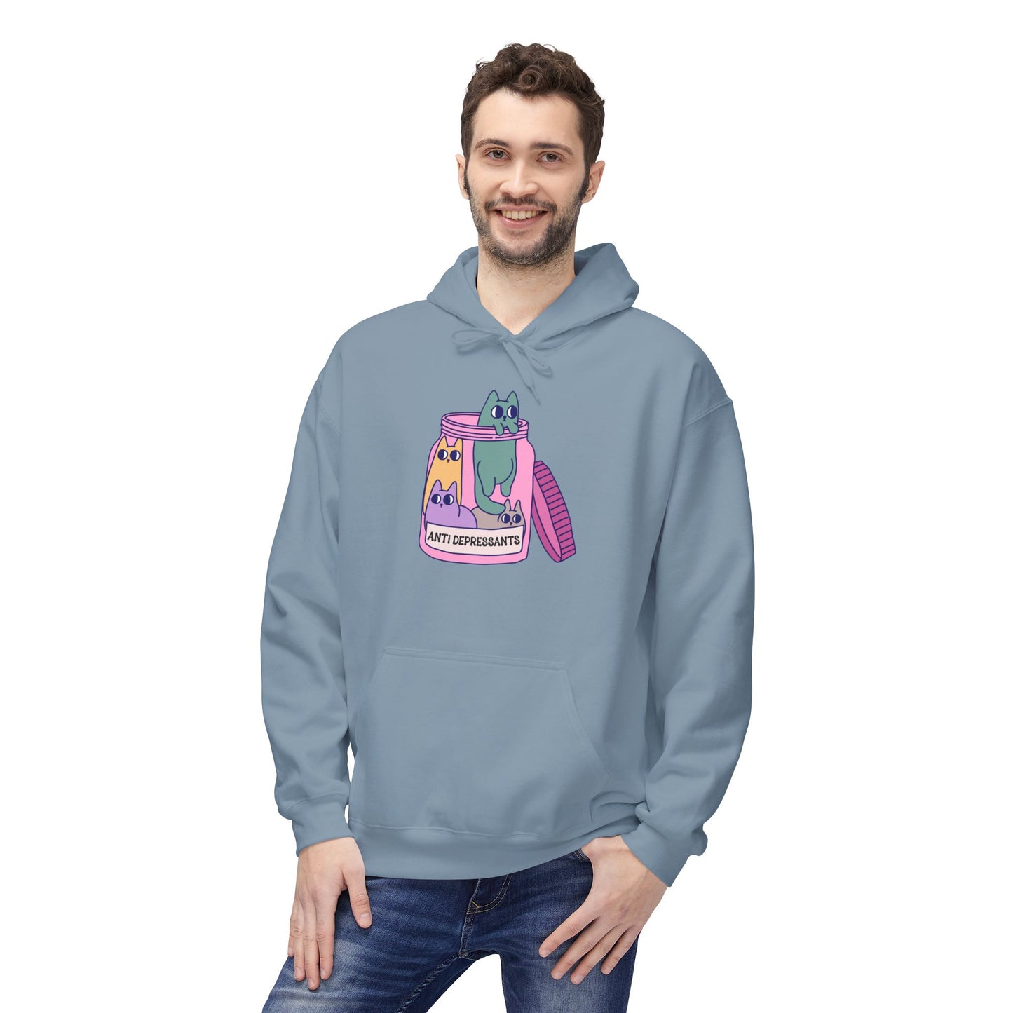 Anti-Depressant Cat Hoodie - Unisex Midweight Fleece for Cat Lovers - Cats are my Anti- Depressants