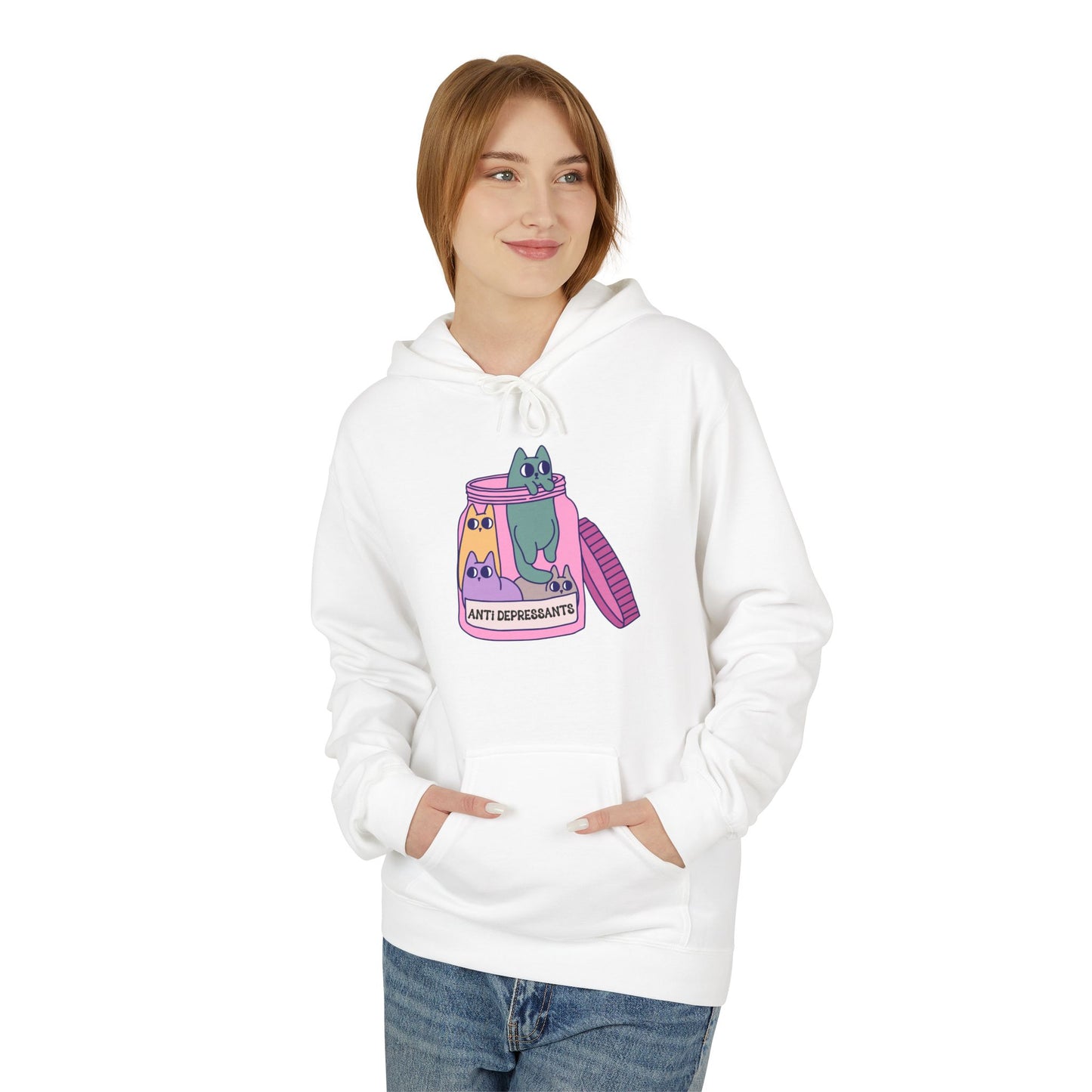 Anti-Depressant Cat Hoodie - Unisex Midweight Fleece for Cat Lovers - Cats are my Anti- Depressants