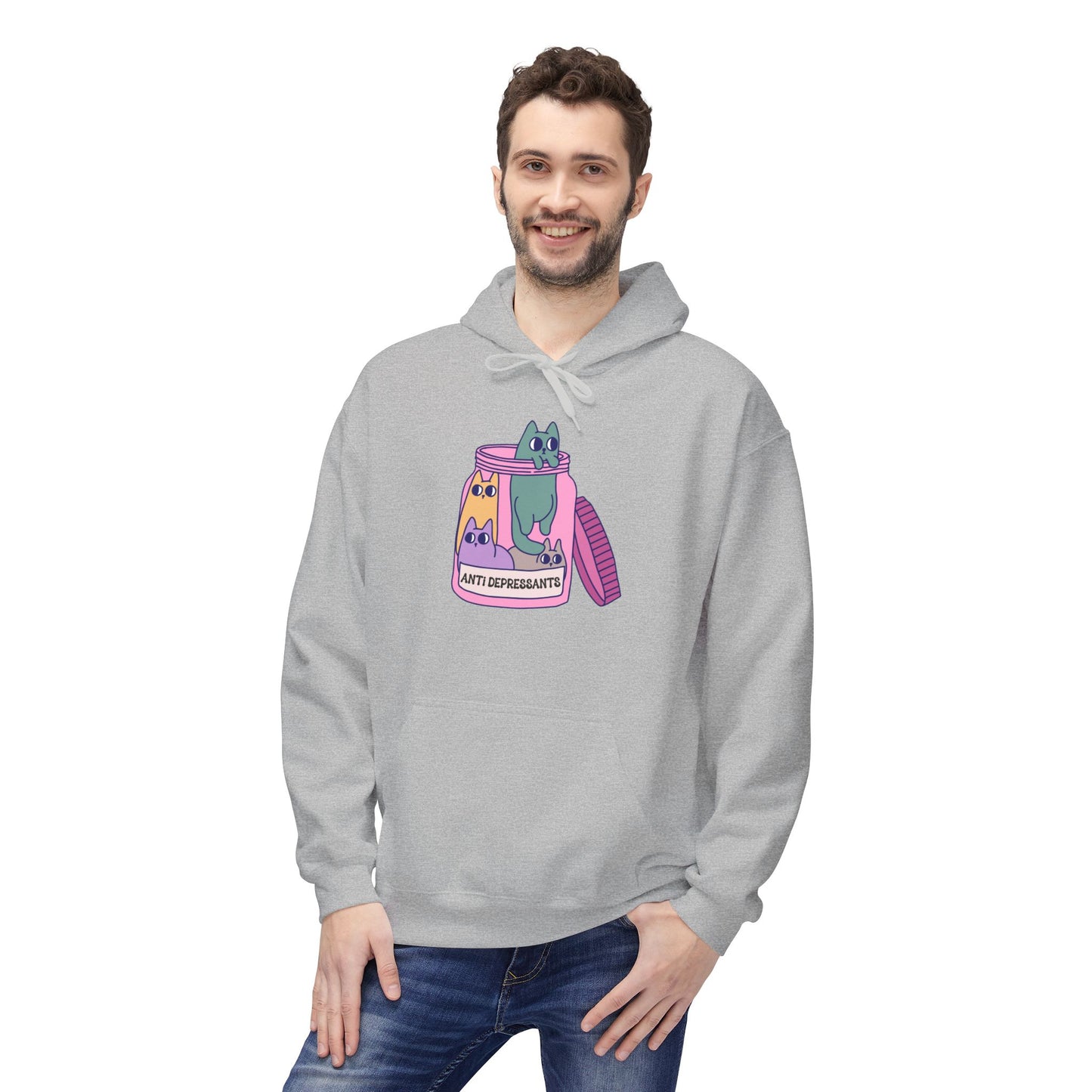 Anti-Depressant Cat Hoodie - Unisex Midweight Fleece for Cat Lovers - Cats are my Anti- Depressants