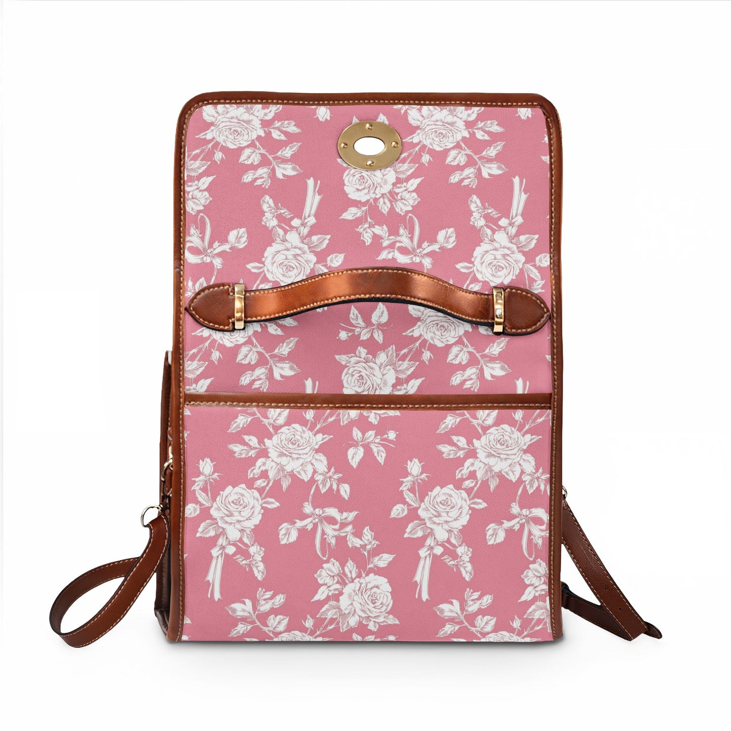 Floral Pink Canvas Bag — Waterproof Vintage Rose Satchel