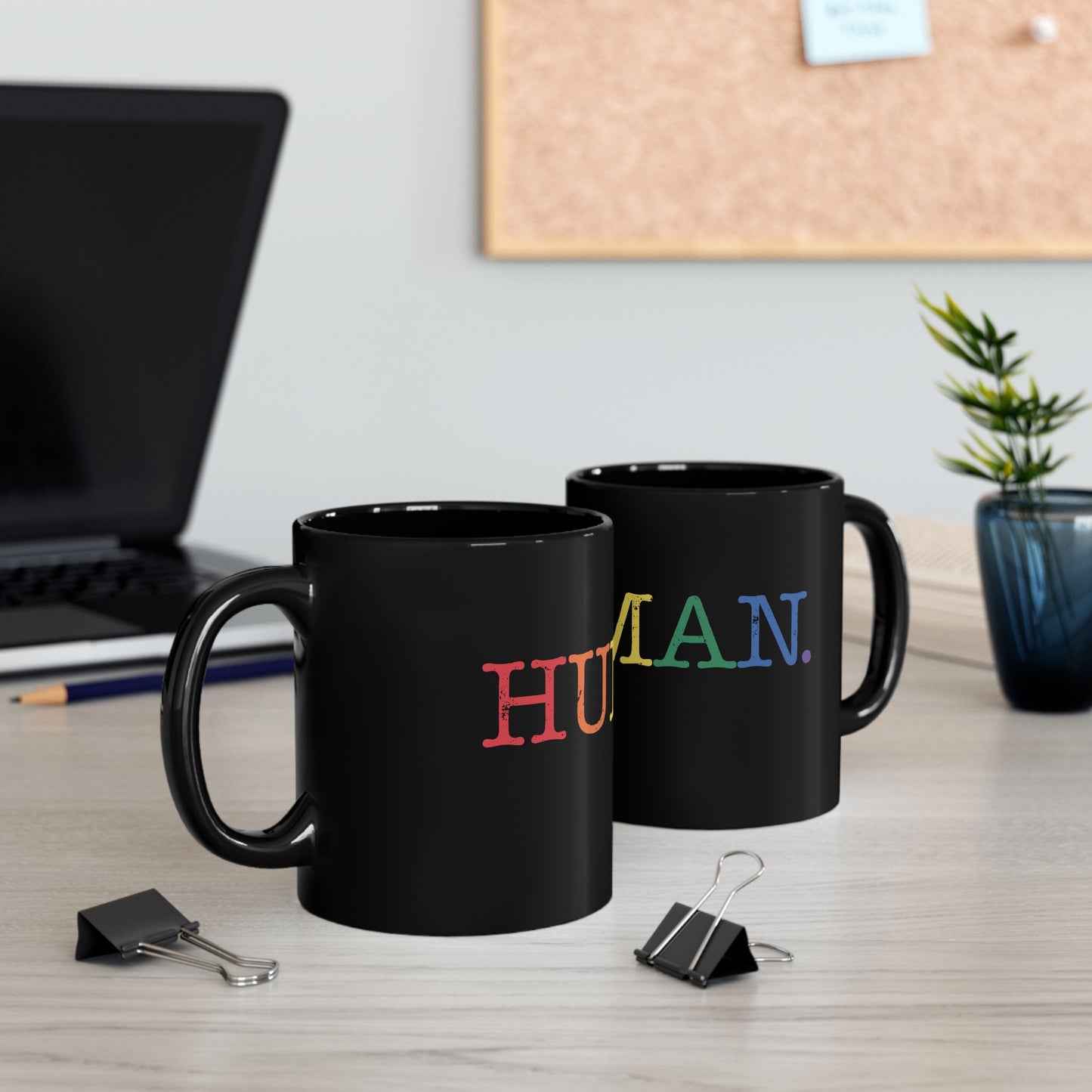 Human Rainbow Black Coffee Mug — Inclusive Pride 11oz/15oz Ceramic