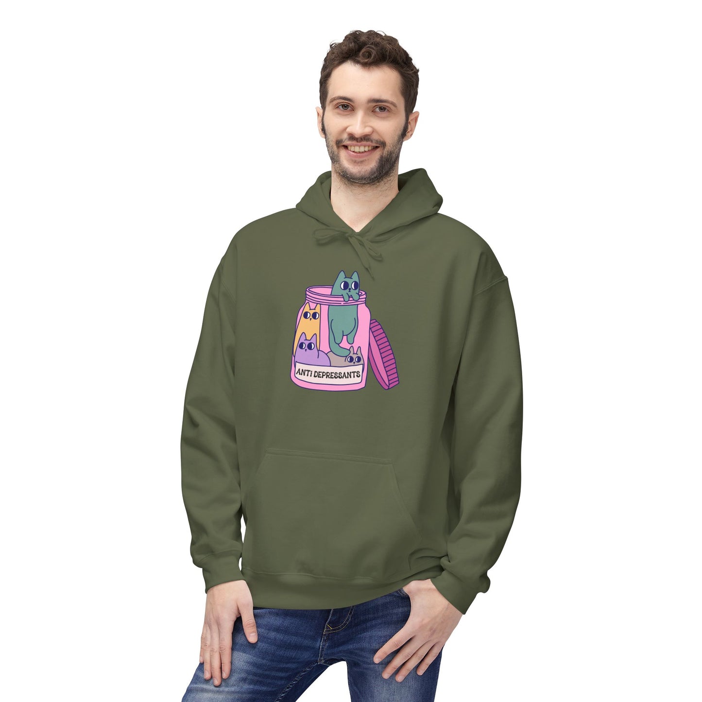 Anti-Depressant Cat Hoodie - Unisex Midweight Fleece for Cat Lovers - Cats are my Anti- Depressants
