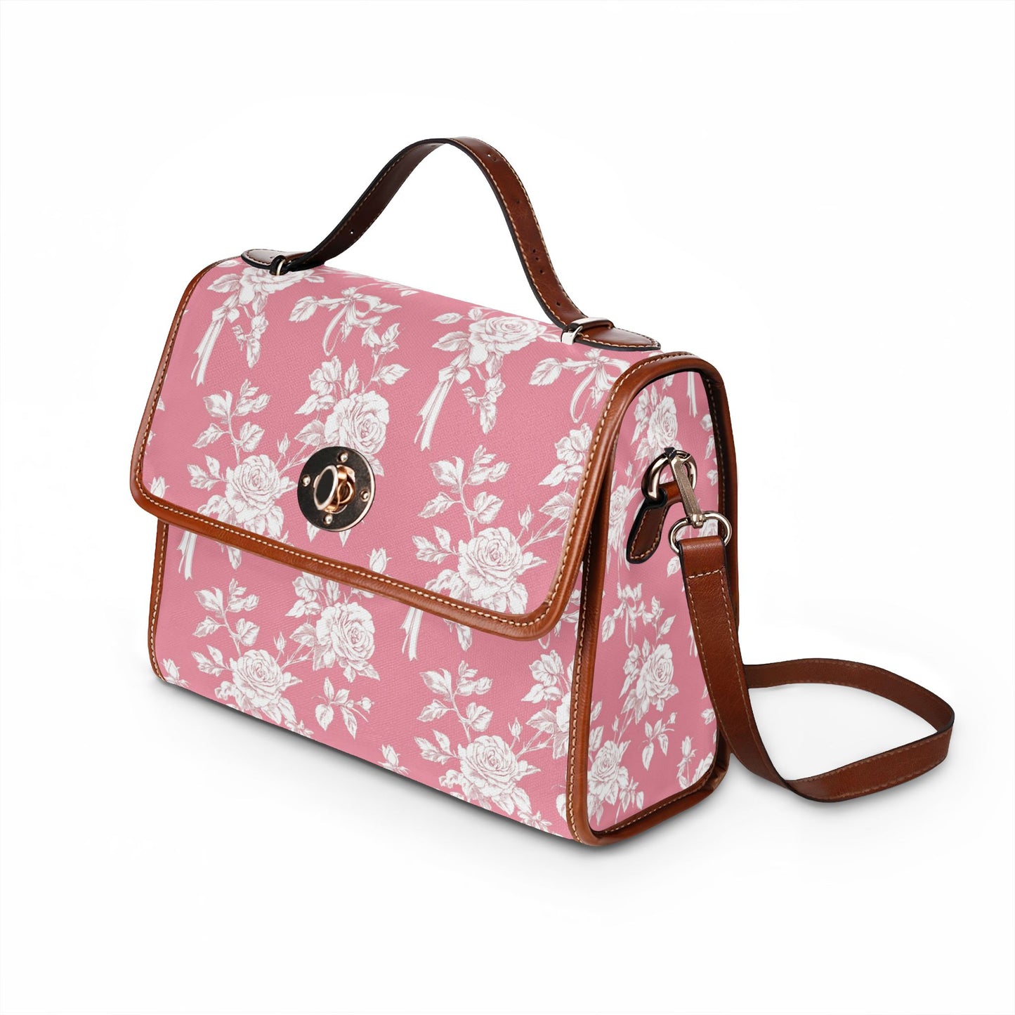 Floral Pink Canvas Bag — Waterproof Vintage Rose Satchel