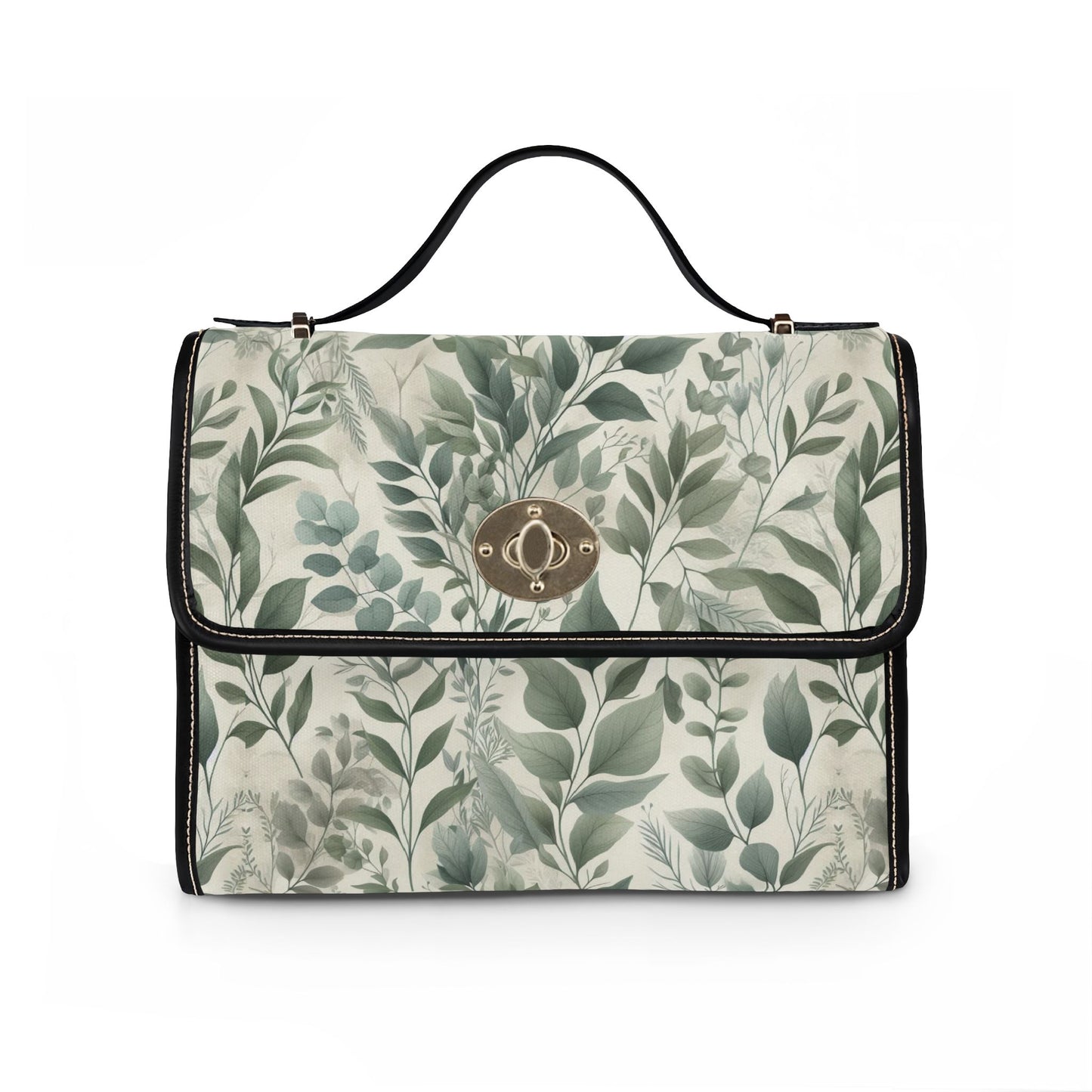 Botanical Watercolor Canvas Bag — Waterproof Leaf Print Handbag