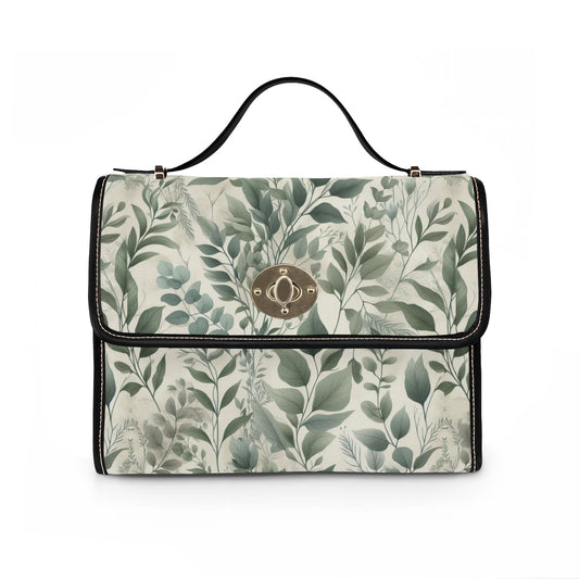 Botanical Watercolor Canvas Bag — Waterproof Leaf Print Handbag