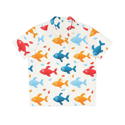 Colorful Funky Fish Men's Hawaiian Shirt | Summer Casual Wear, Beach Party Top, Vacation Outfit, Tropical Vibe, Gift for Dads