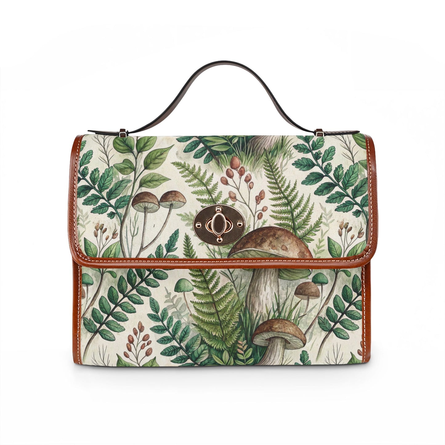 Mushroom Fern Waterproof Canvas Bag — Botanical Woodland Tote