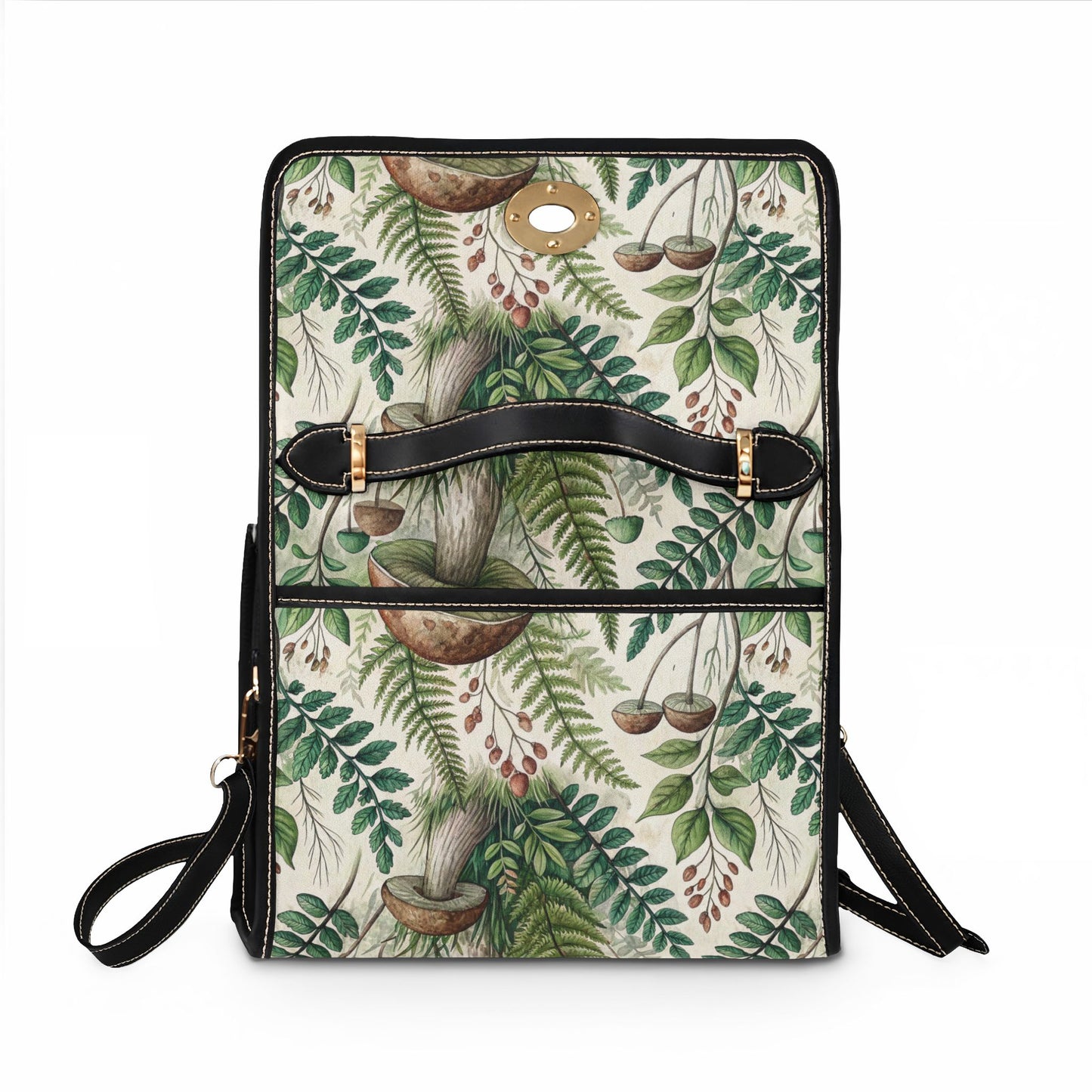 Mushroom Fern Waterproof Canvas Bag — Botanical Woodland Tote