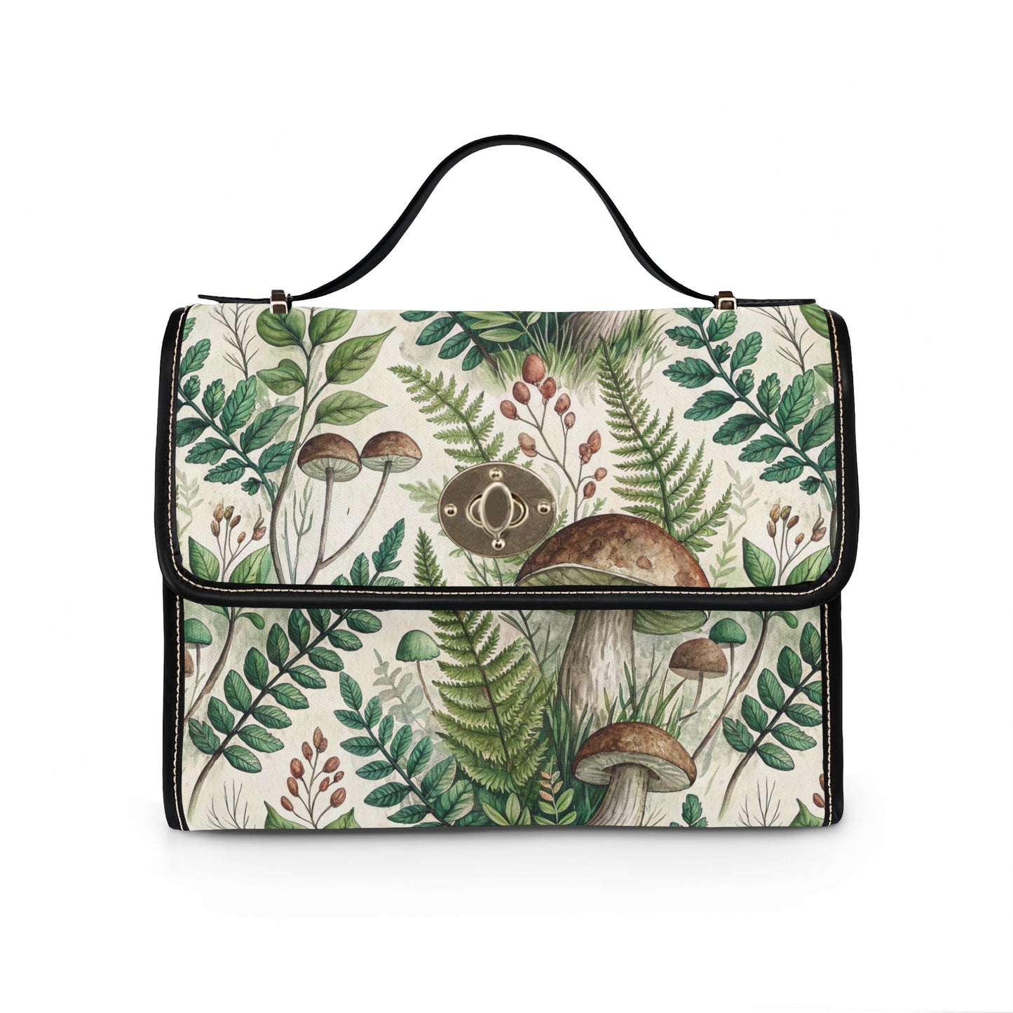 Mushroom Fern Waterproof Canvas Bag — Botanical Woodland Tote