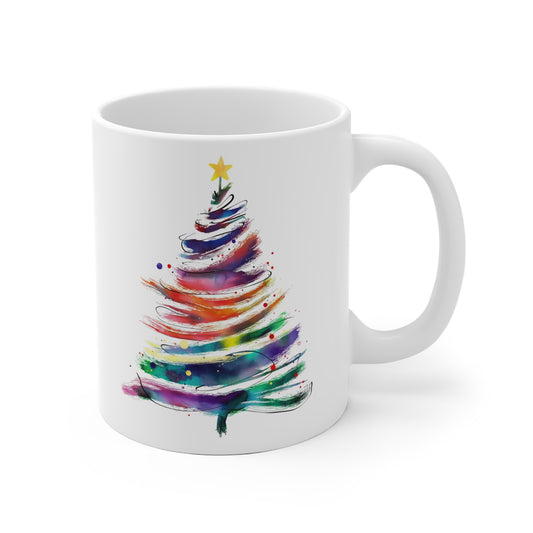 Rainbow Christmas Tree Ceramic Mug — LGBT Holiday Pride Coffee Cup
