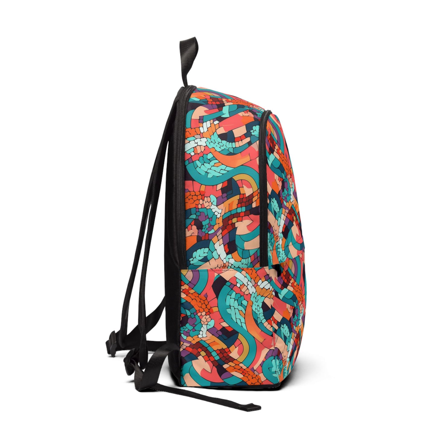 Abstract Retro Waves Backpack — Colorful Geometric Fabric Daypack