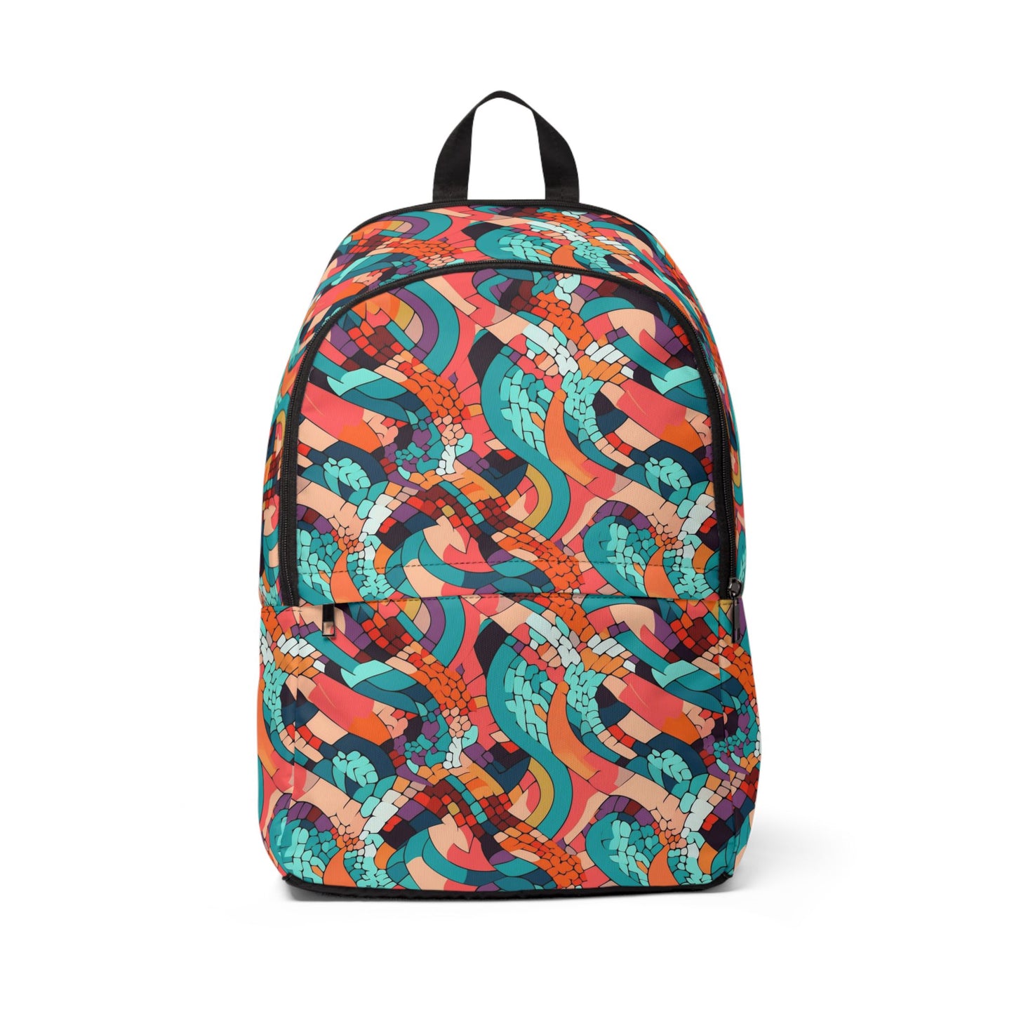 Abstract Retro Waves Backpack — Colorful Geometric Fabric Daypack