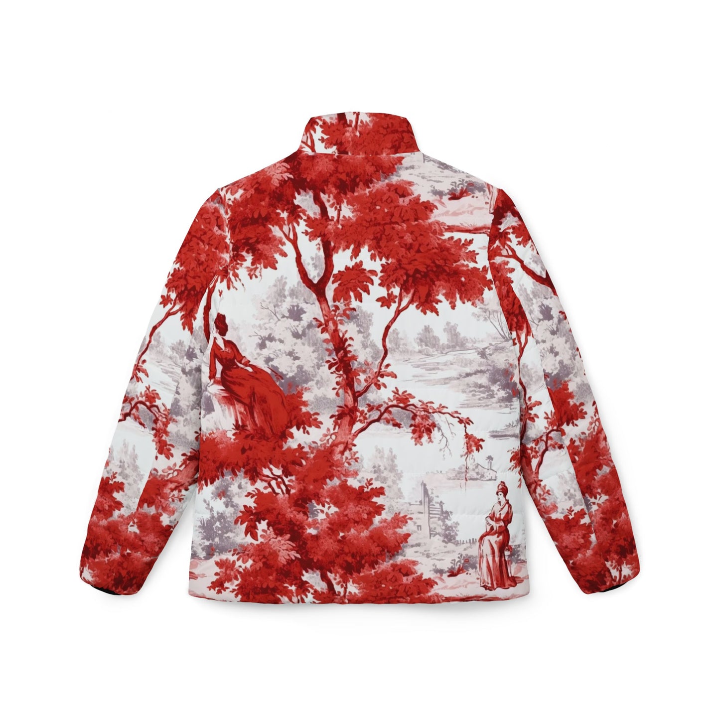 Women's Puffer Jacket - Red & White Toile de Jouy