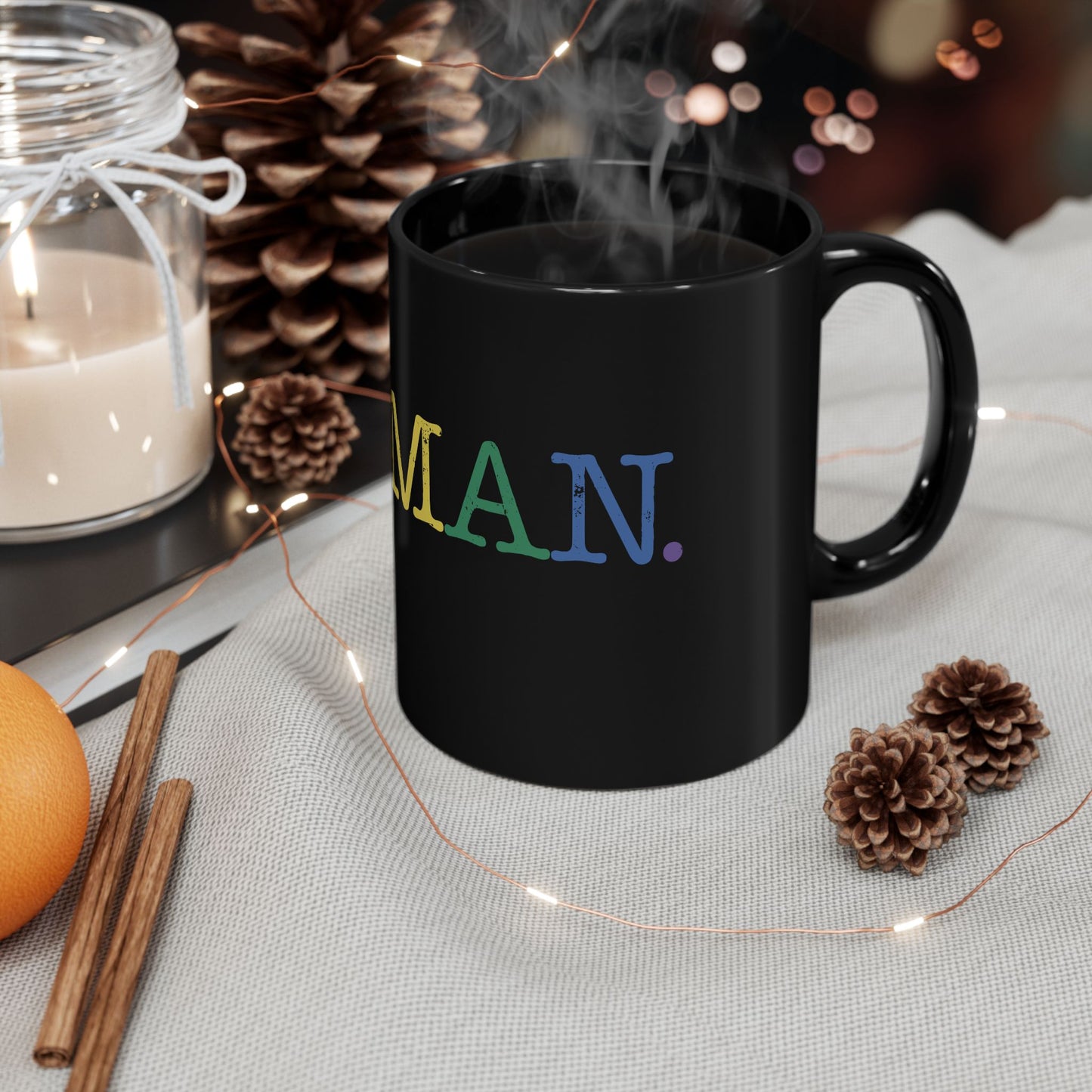 Human Rainbow Black Coffee Mug — Inclusive Pride 11oz/15oz Ceramic