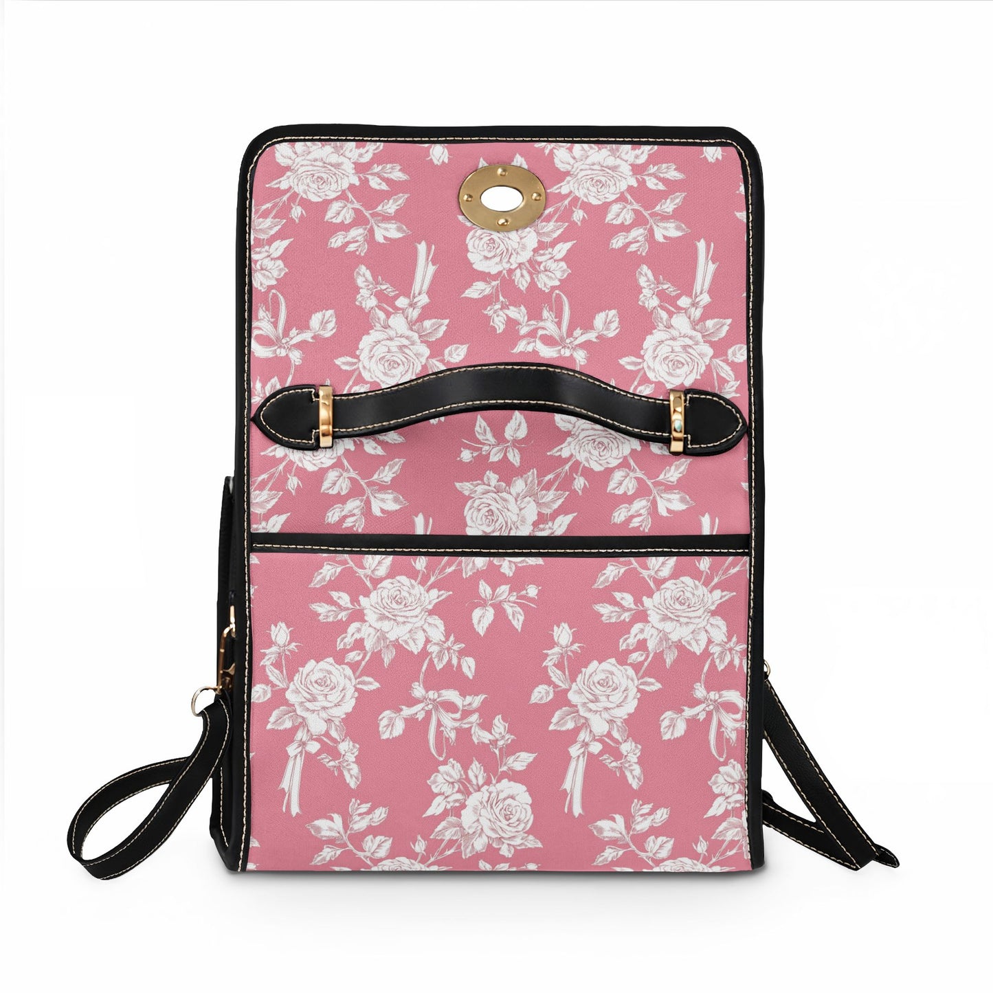 Floral Pink Canvas Bag — Waterproof Vintage Rose Satchel