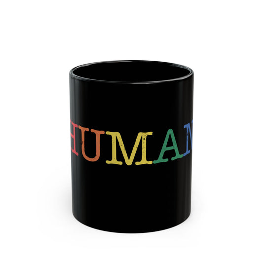 Human Rainbow Black Coffee Mug — Inclusive Pride 11oz/15oz Ceramic