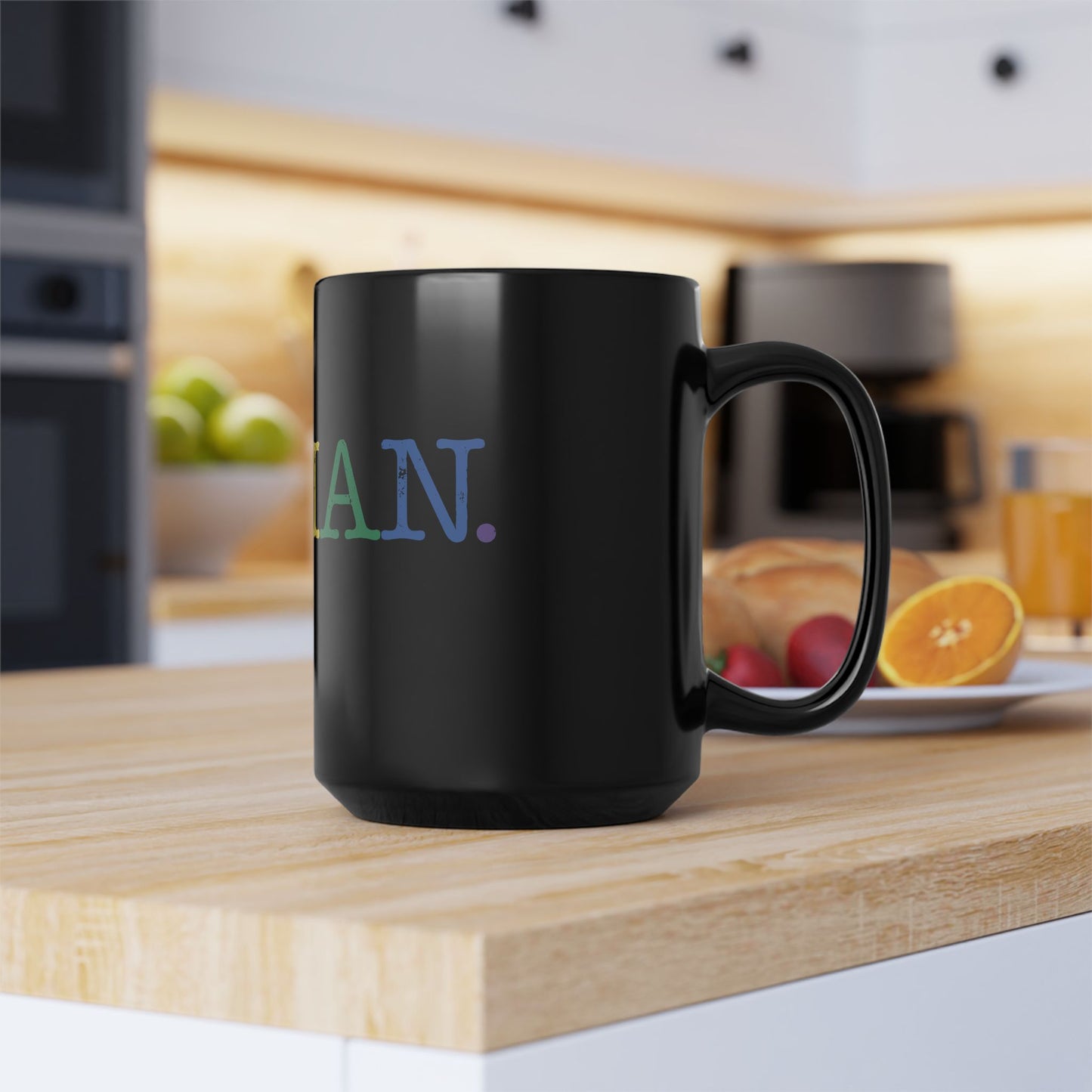 Human Rainbow Black Coffee Mug — Inclusive Pride 11oz/15oz Ceramic