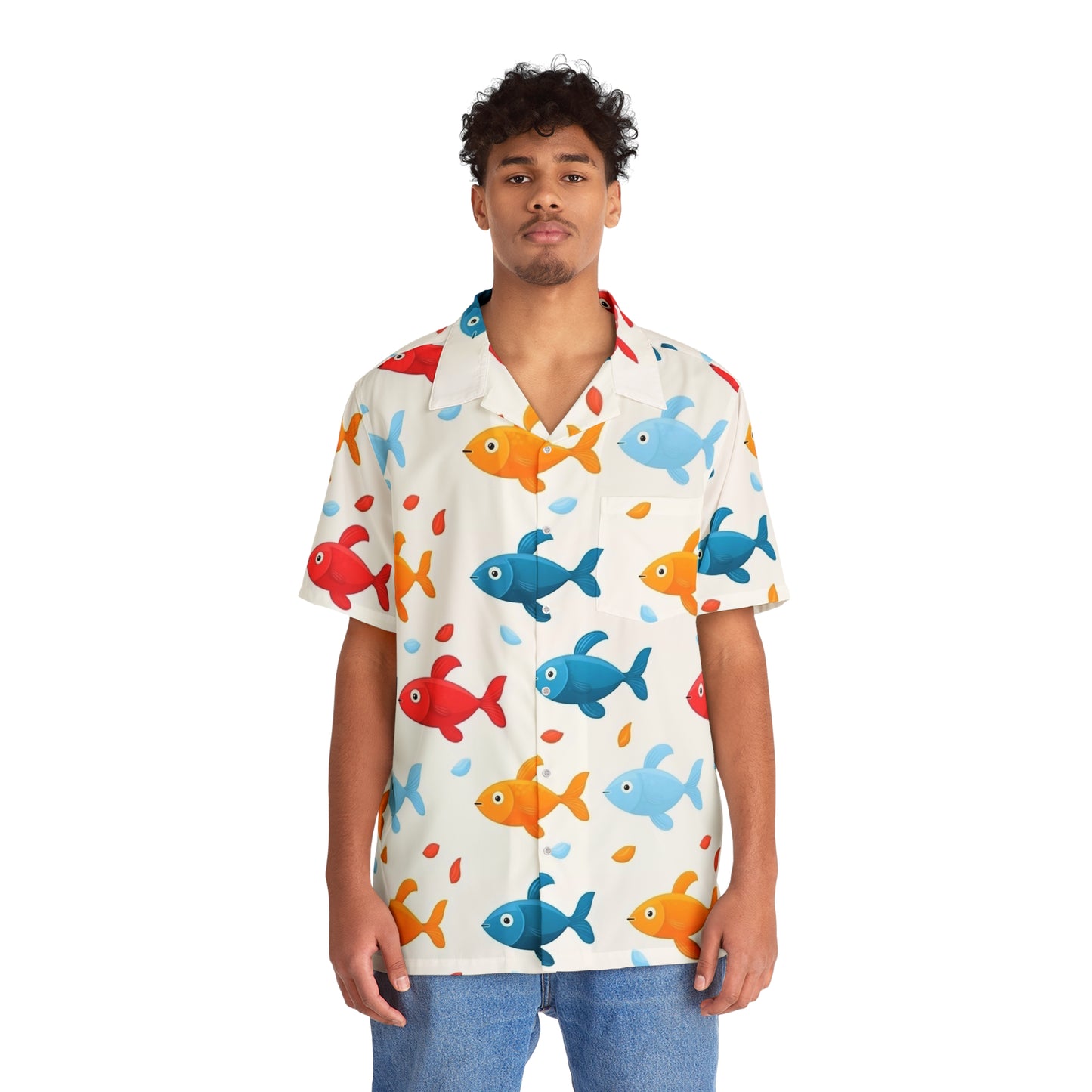 Colorful Funky Fish Men's Hawaiian Shirt | Summer Casual Wear, Beach Party Top, Vacation Outfit, Tropical Vibe, Gift for Dads