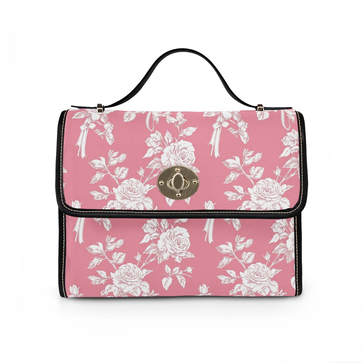 Floral Pink Canvas Bag — Waterproof Vintage Rose Satchel