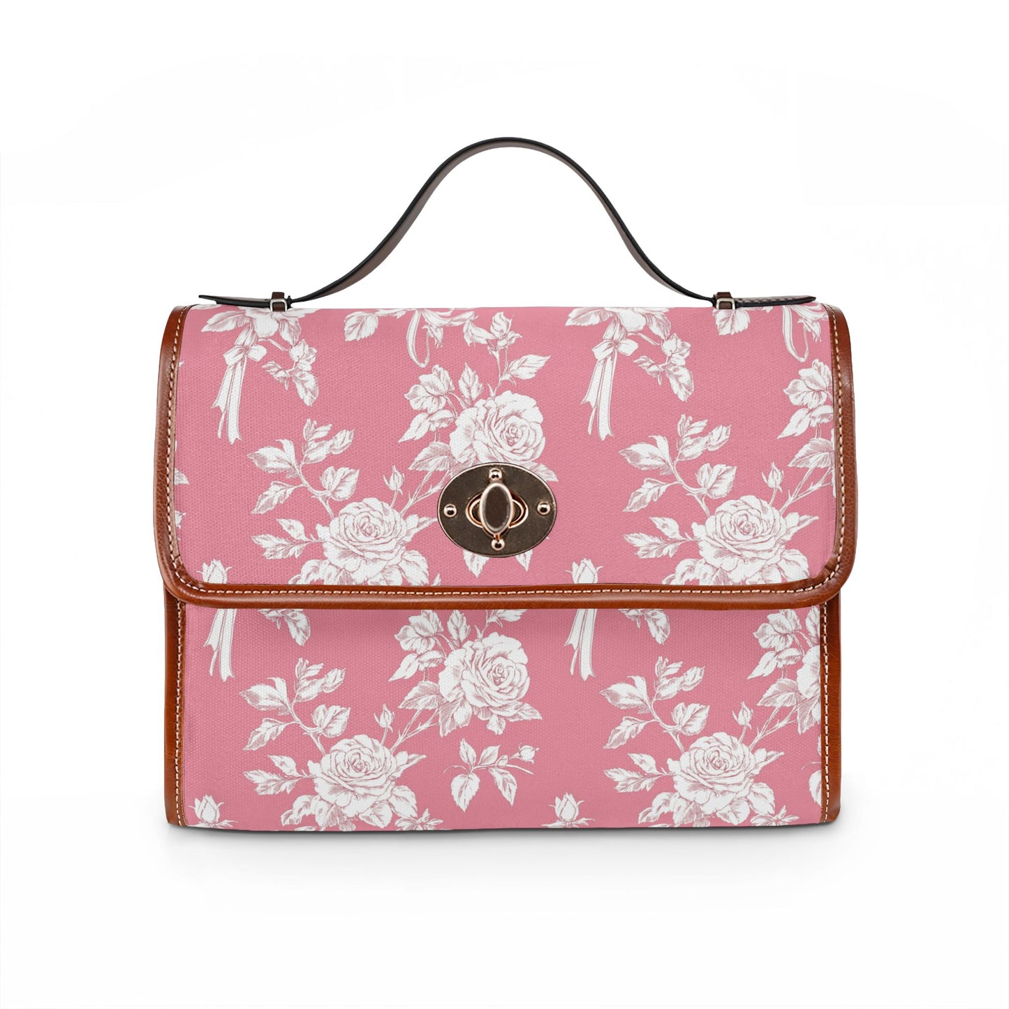 Floral Pink Canvas Bag — Waterproof Vintage Rose Satchel