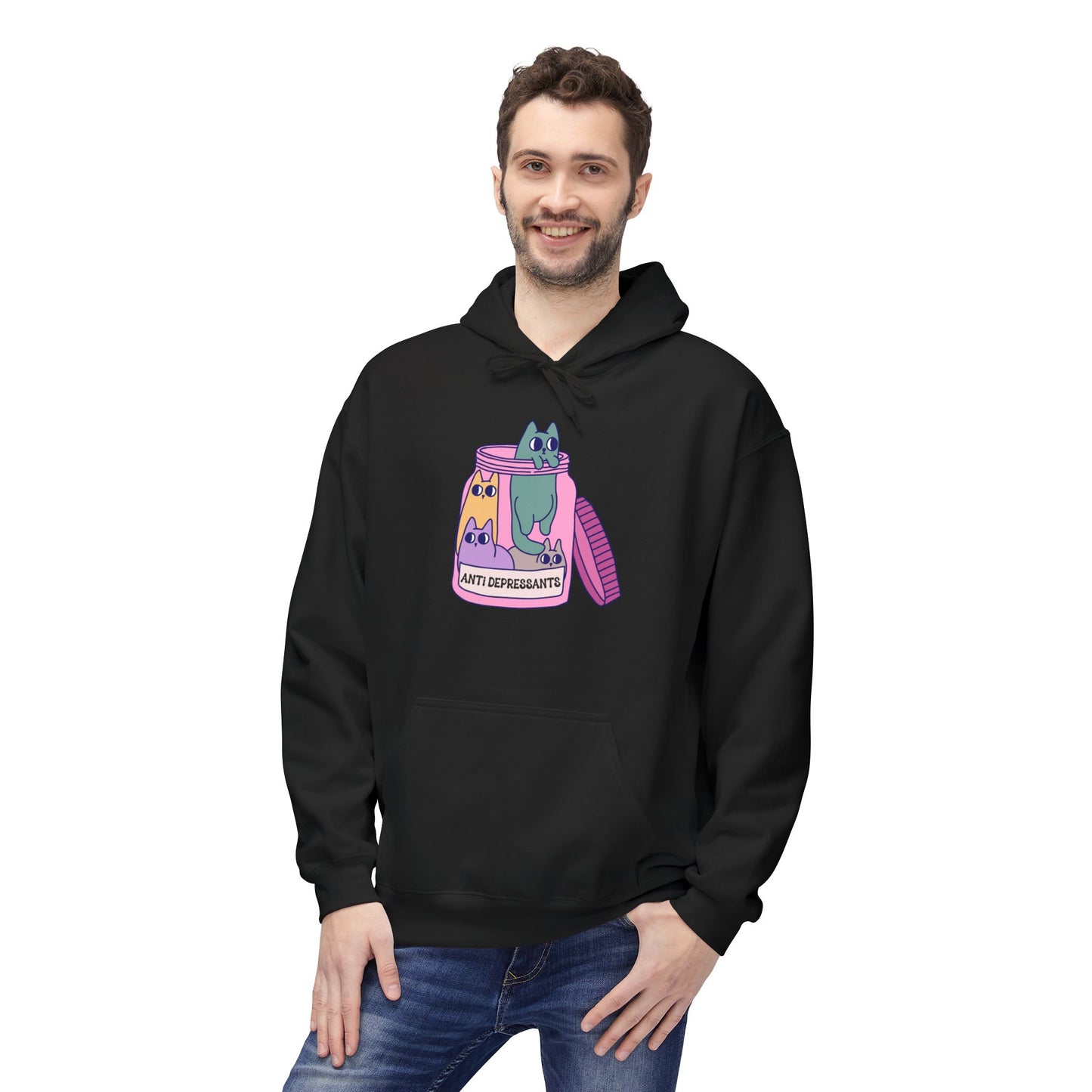 Anti-Depressant Cat Hoodie - Unisex Midweight Fleece for Cat Lovers - Cats are my Anti- Depressants