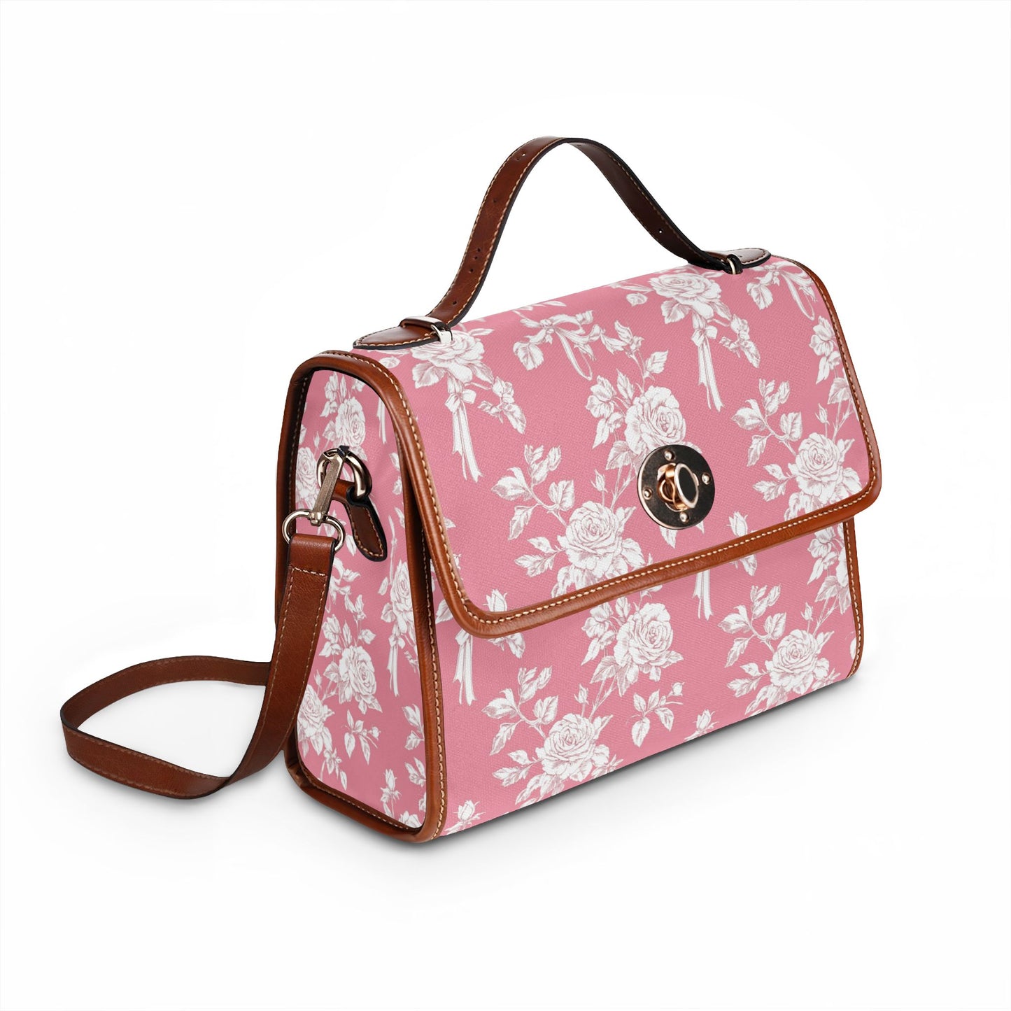Floral Pink Canvas Bag — Waterproof Vintage Rose Satchel