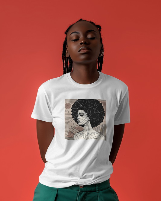 Artistic Afro Woman Tee - Unisex Short Sleeve Graphic Shirt Black Excelence